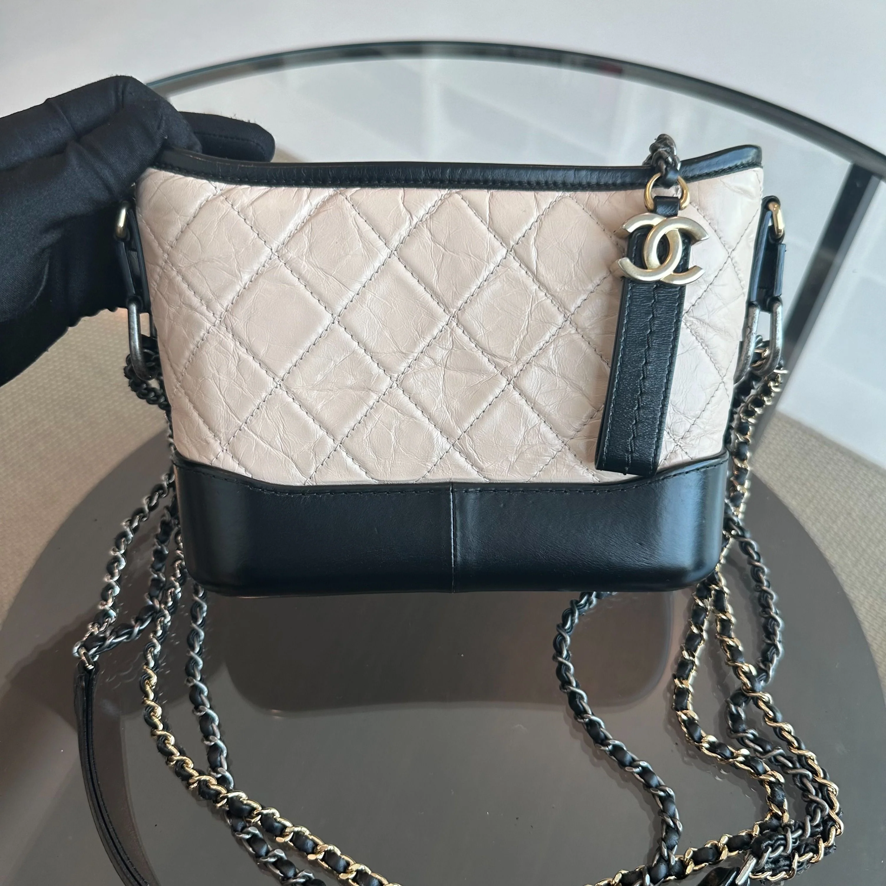 Chanel Gabrielle Small Hobo Quilted Calfskin Beige Black No 24 - Best Luxury Designers