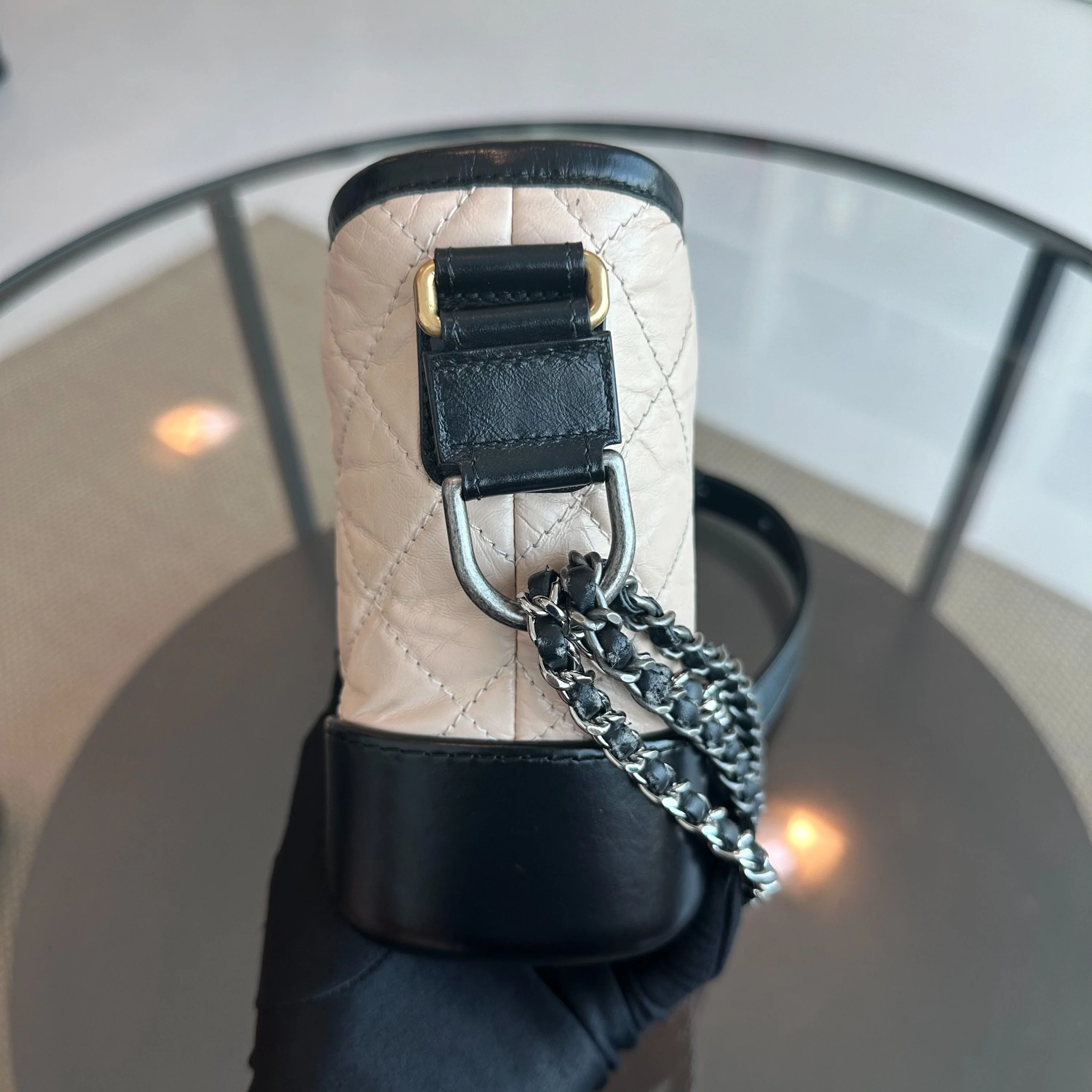 Chanel Gabrielle Small Hobo Quilted Calfskin Beige Black No 24 - Best Luxury Designers