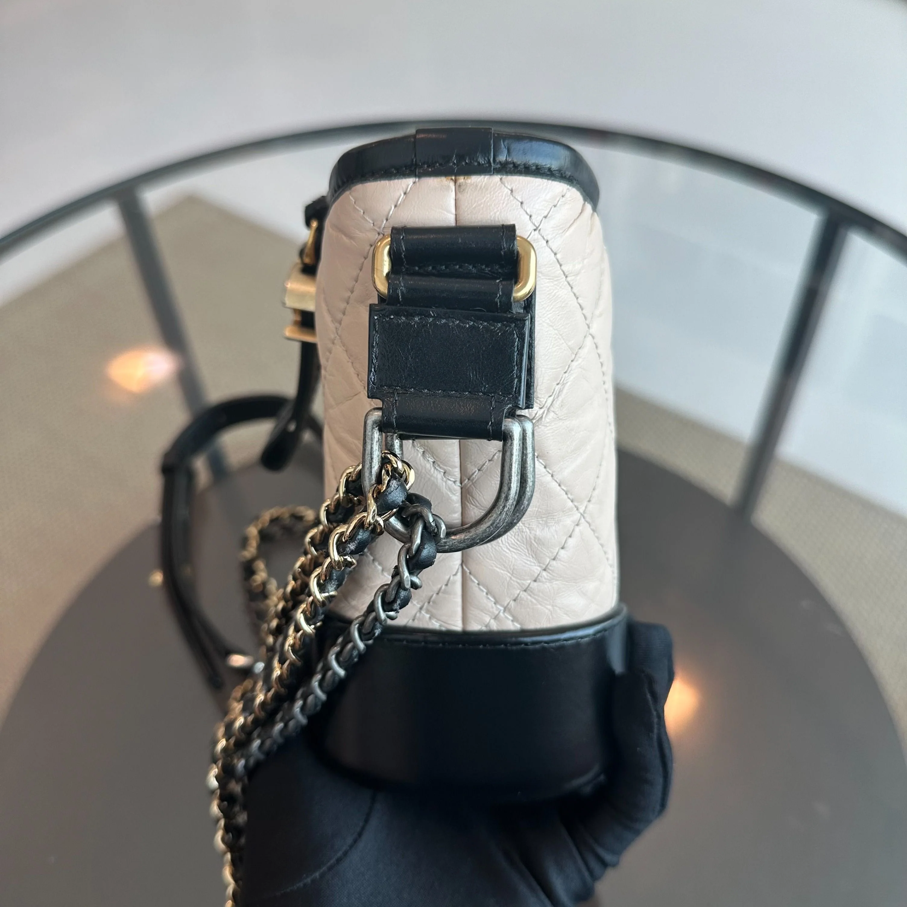 Chanel Gabrielle Small Hobo Quilted Calfskin Beige Black No 24 - Best Luxury Designers