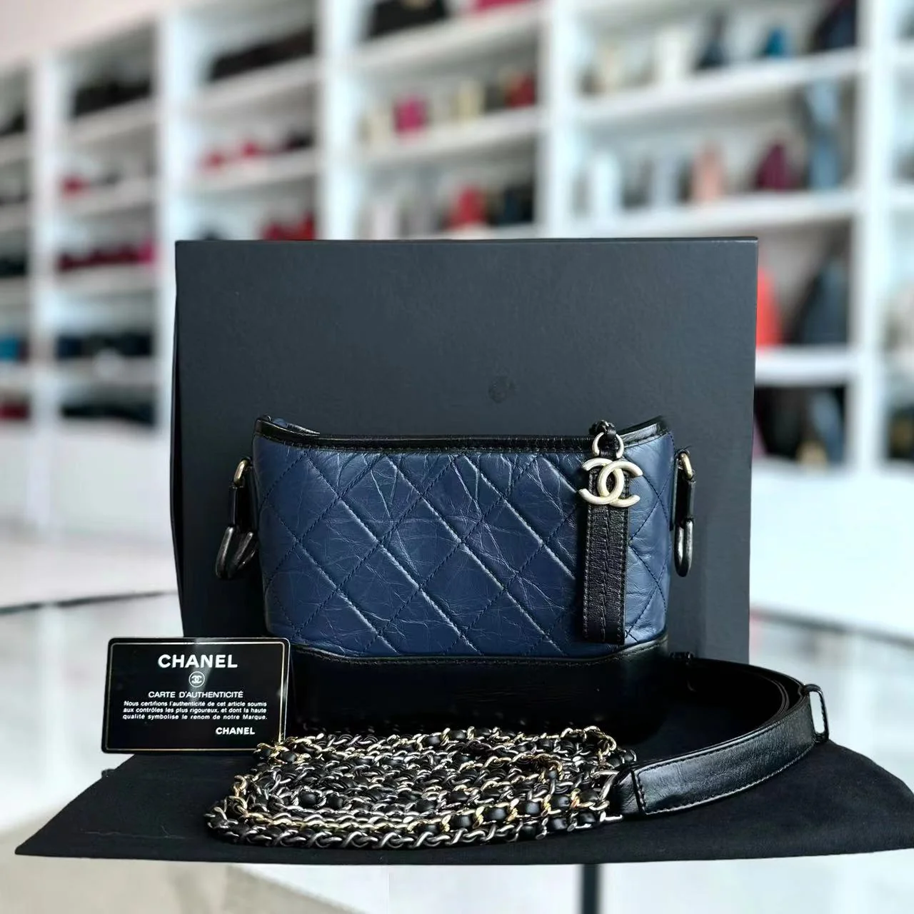 Chanel Gabrielle Small Quilted Calfskin Dark Navy Blue Two Tone Hardware Series 25 - Best Luxury Designers