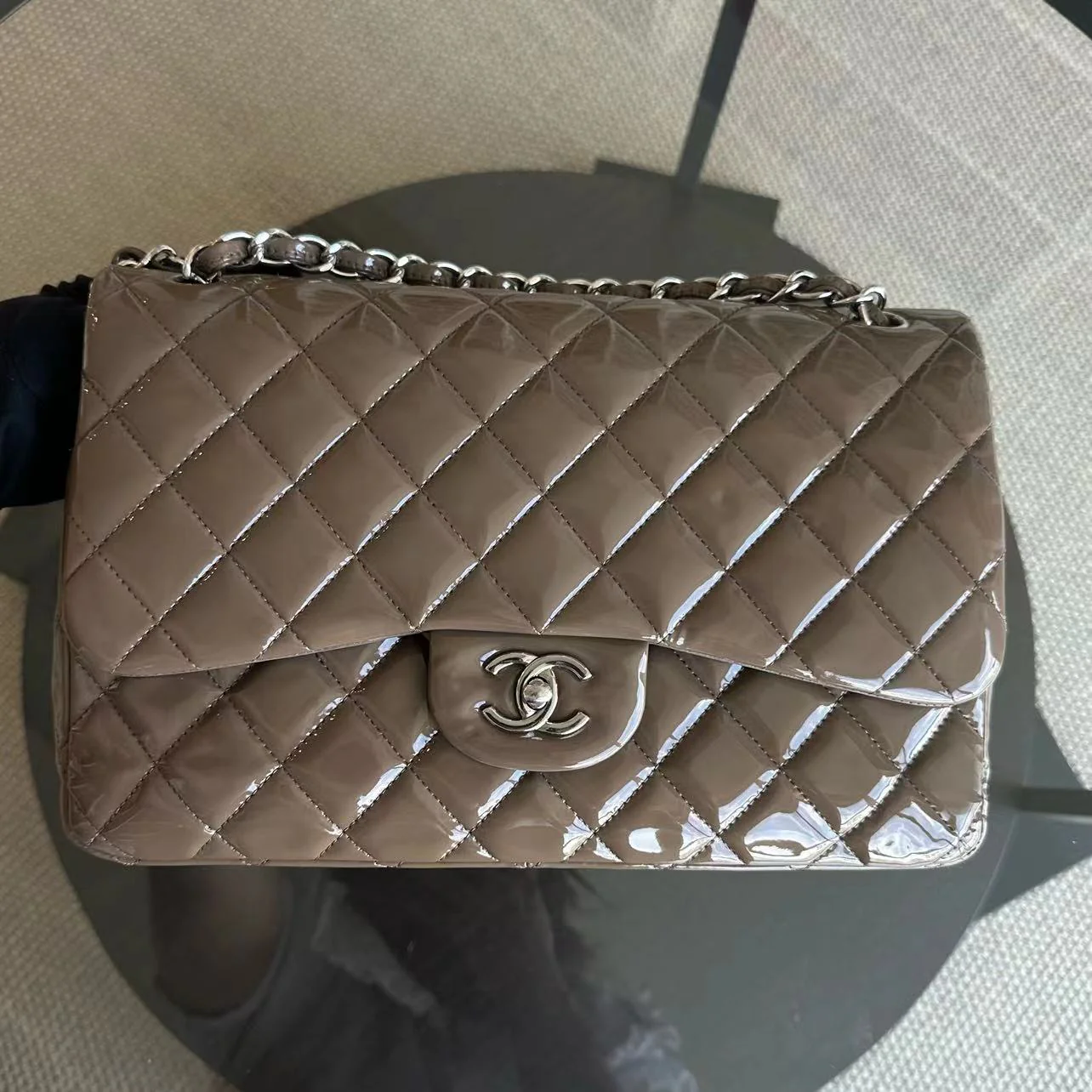 Chanel Jumbo Classic Flap Quilted Patent Calfskin Leather Brown SHW No 15 - Best Luxury Designers