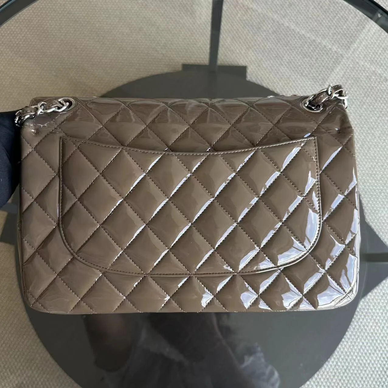 Chanel Jumbo Classic Flap Quilted Patent Calfskin Leather Brown SHW No 15 - Best Luxury Designers