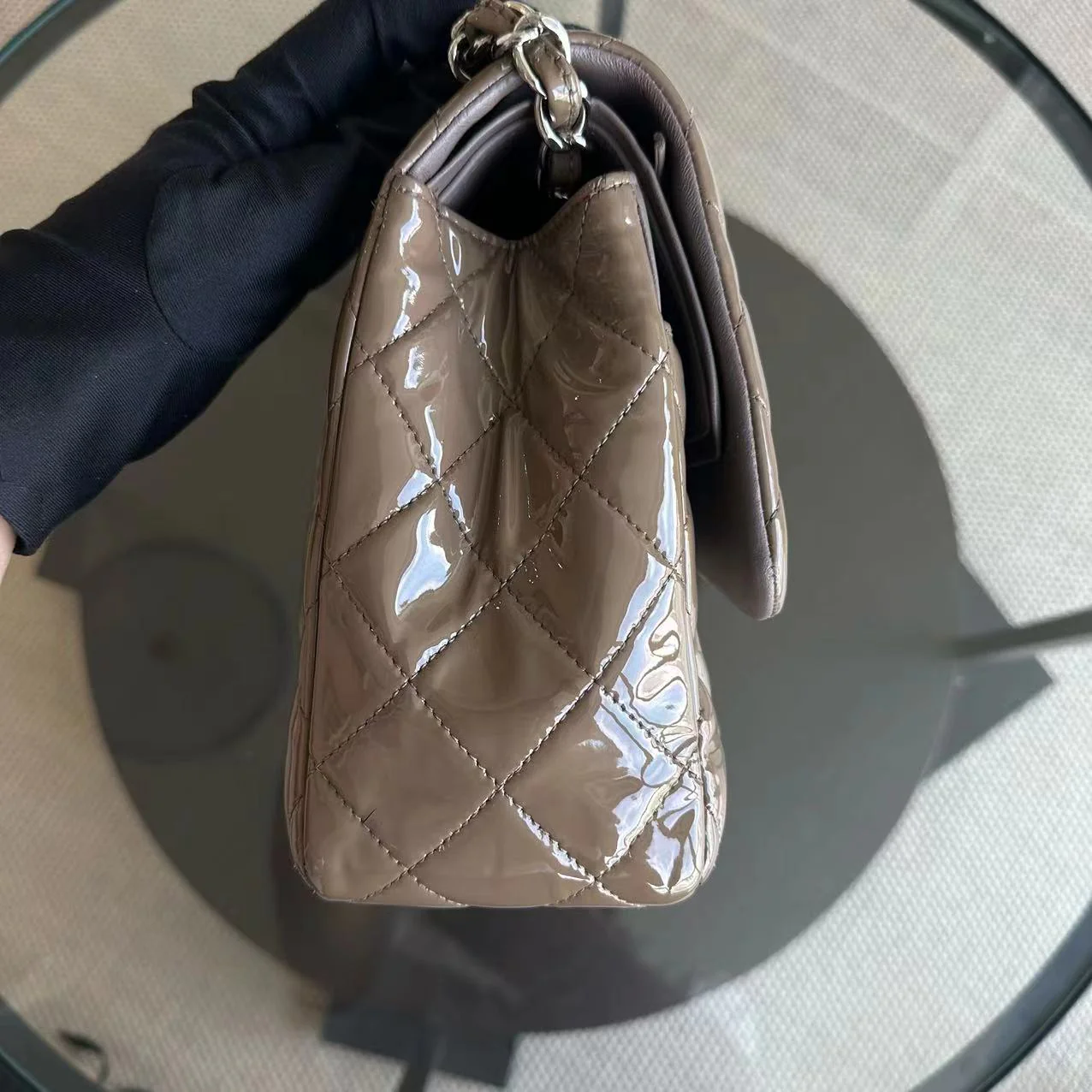 Chanel Jumbo Classic Flap Quilted Patent Calfskin Leather Brown SHW No 15 - Best Luxury Designers