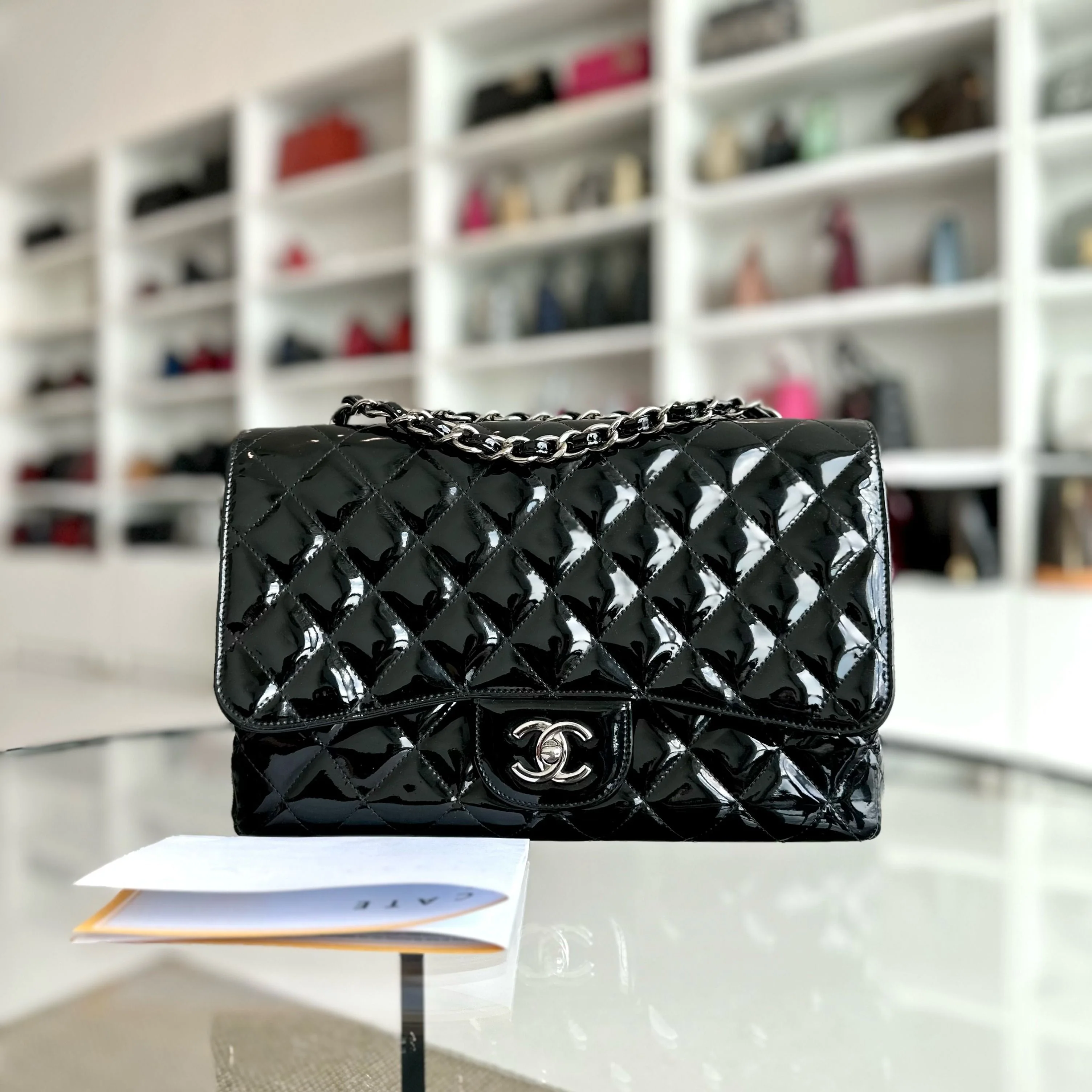 Chanel Jumbo Classic Flap Single Flap Patent Leather Black SHW No 13 - Best Luxury Designers