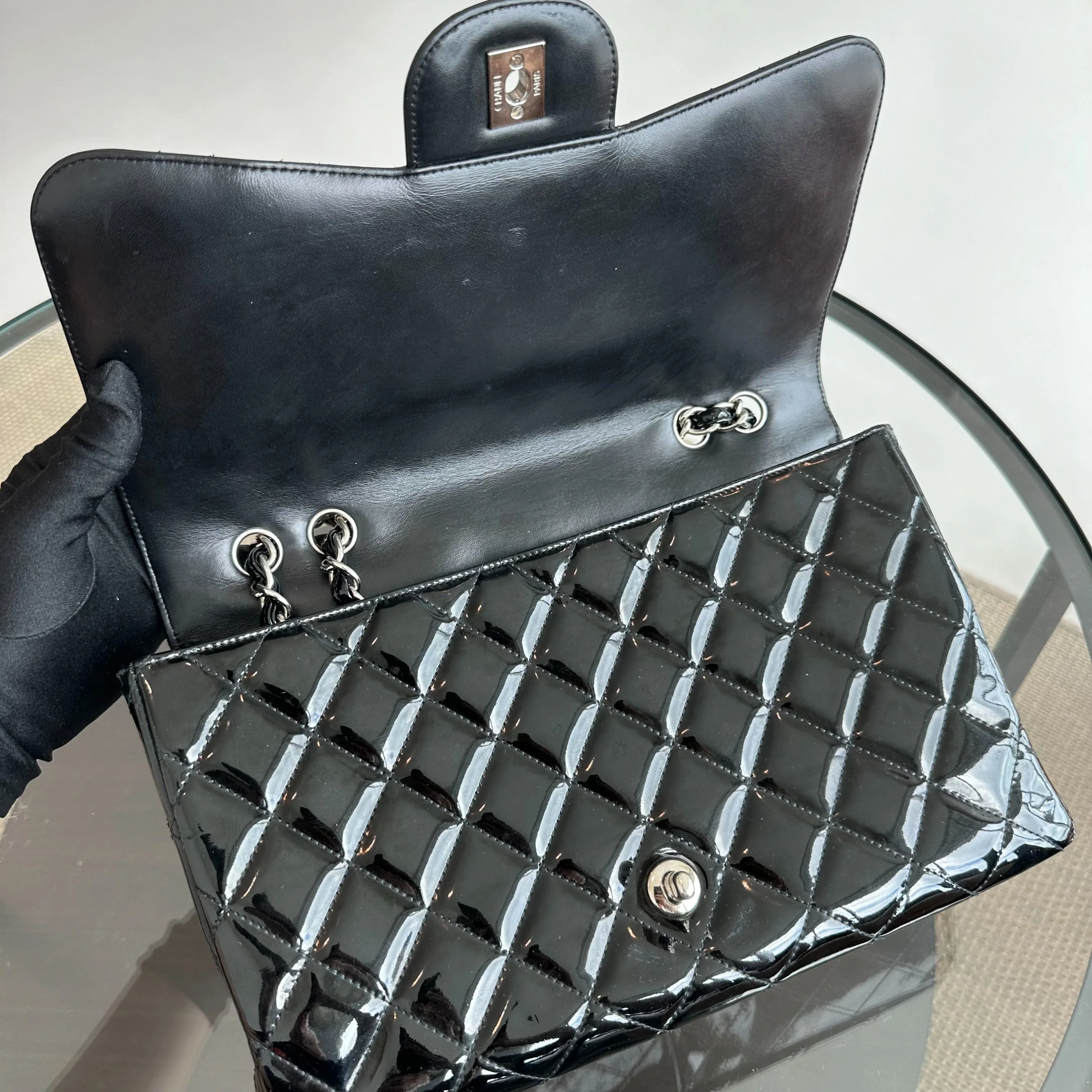 Chanel Jumbo Classic Flap Single Flap Patent Leather Black SHW No 13 - Best Luxury Designers