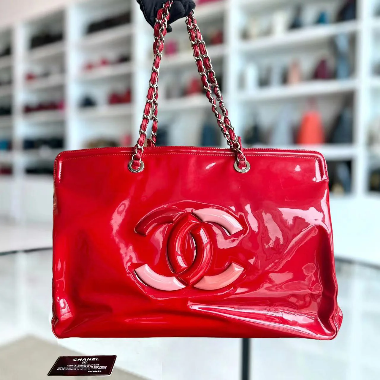 Chanel Lipstick Large Tote XL Patent Vinyl Leather Red No 13 - Best Luxury Designers
