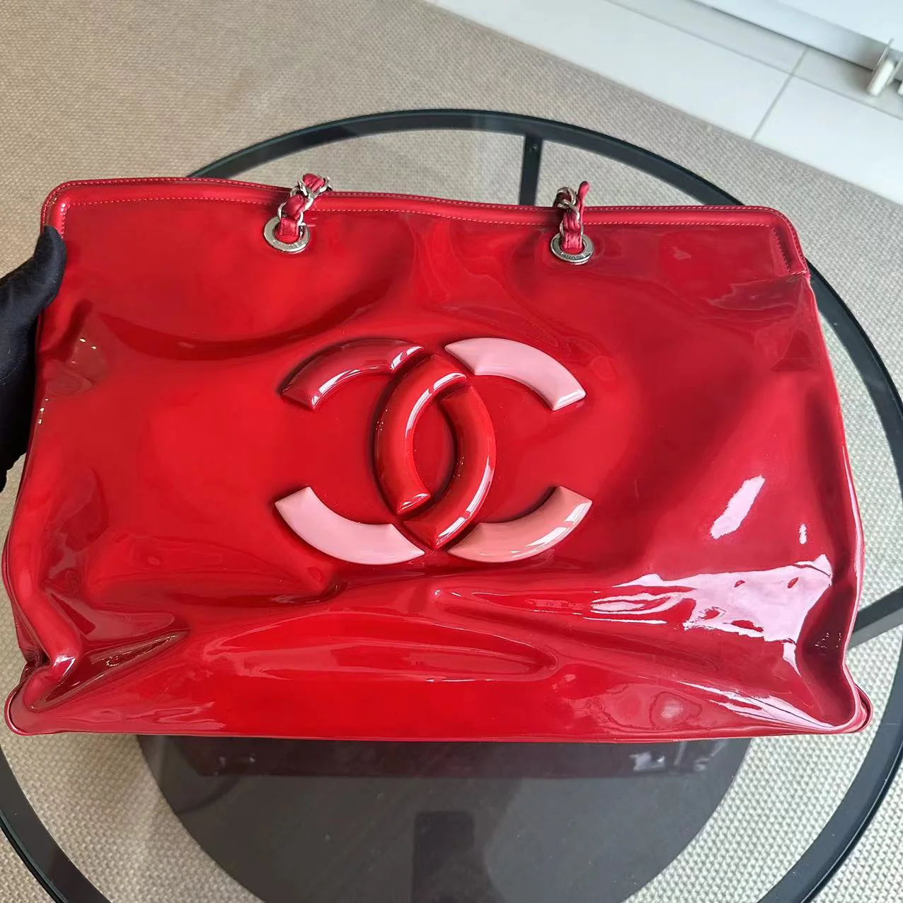 Chanel Lipstick Large Tote XL Patent Vinyl Leather Red No 13 - Best Luxury Designers