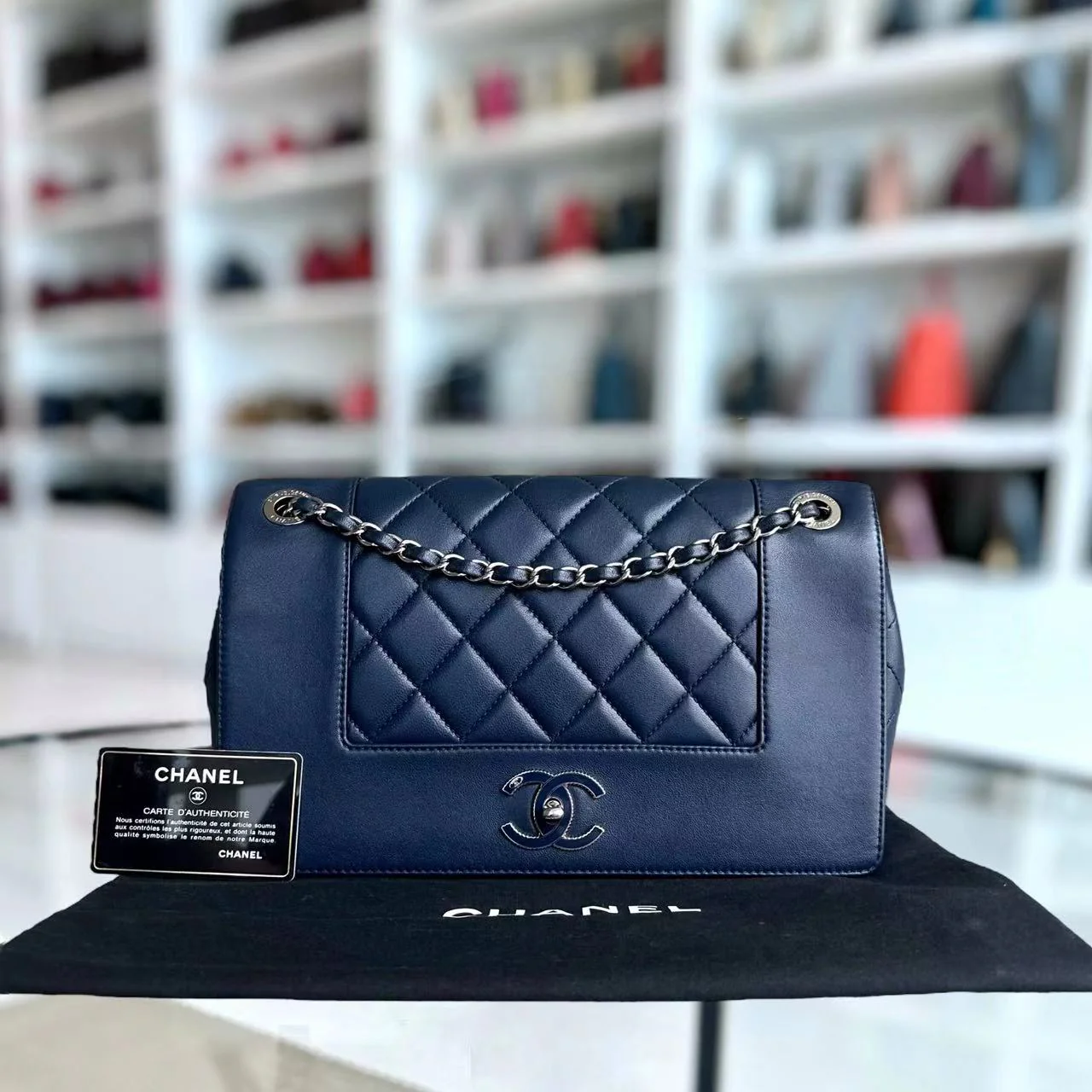 Chanel Mademoiselle Medium Seasonal Double Flap Calfskin Quilted Dark Navy Blue Series 23 - Best Luxury Designers