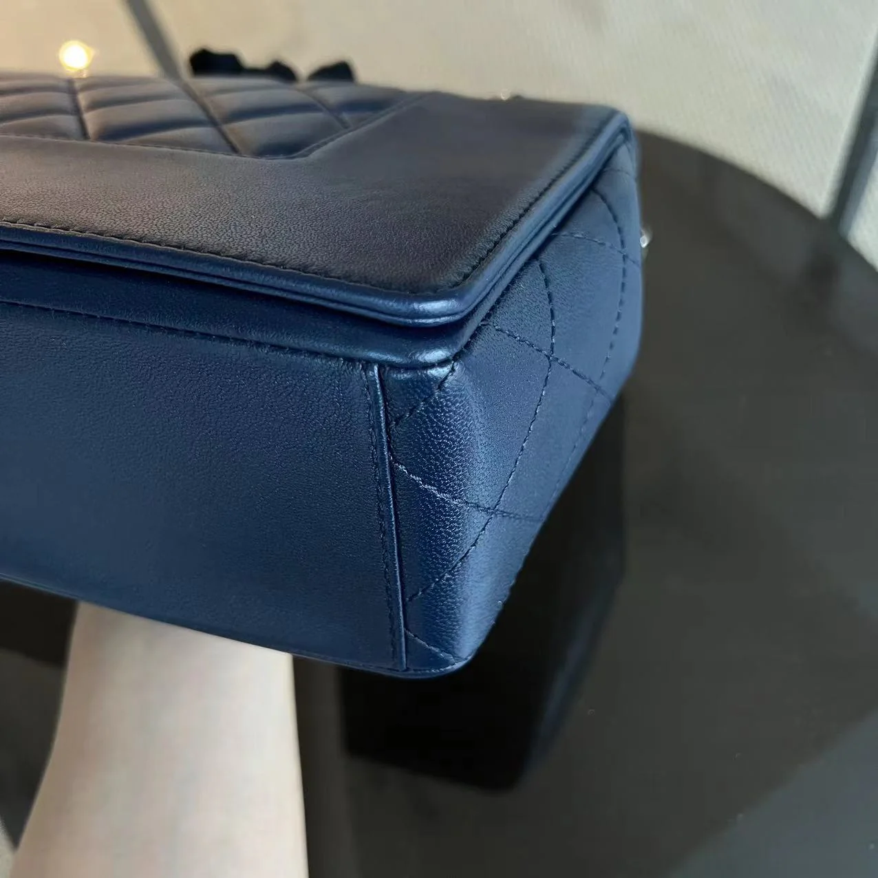 Chanel Mademoiselle Medium Seasonal Double Flap Calfskin Quilted Dark Navy Blue Series 23 - Best Luxury Designers