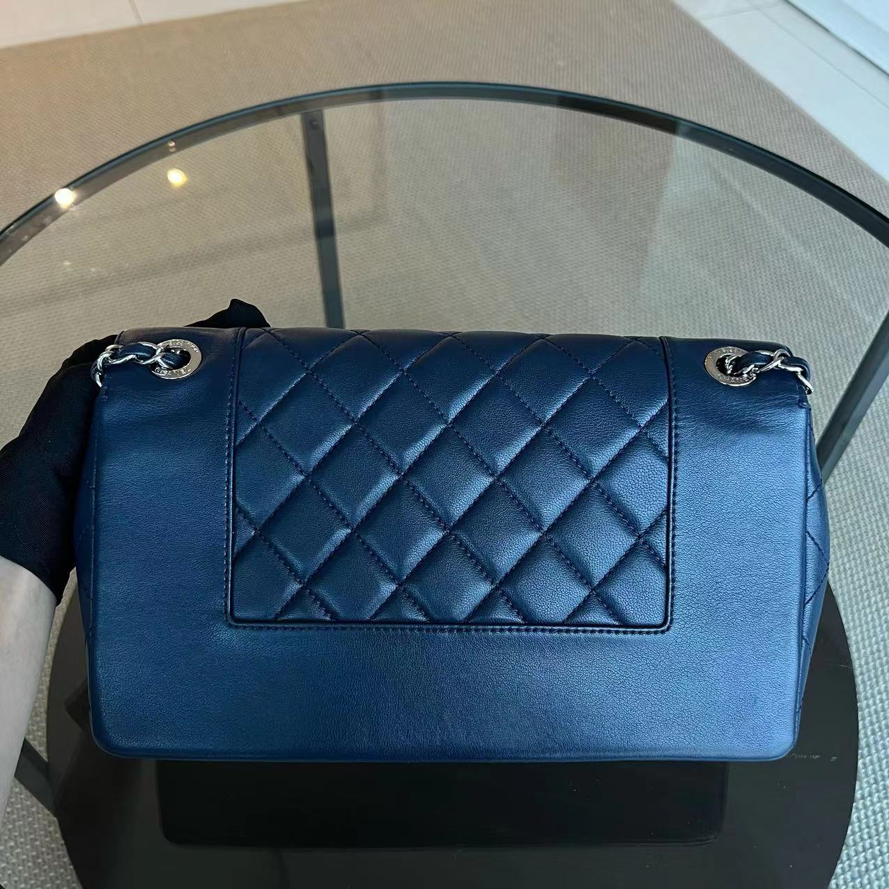 Chanel Mademoiselle Medium Seasonal Double Flap Calfskin Quilted Dark Navy Blue Series 23 - Best Luxury Designers