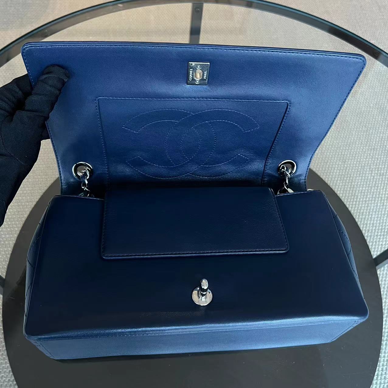 Chanel Mademoiselle Medium Seasonal Double Flap Calfskin Quilted Dark Navy Blue Series 23 - Best Luxury Designers