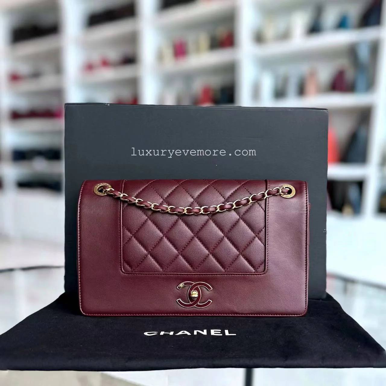 Chanel Mademoiselle Seasonal Flap Jumbo Quilted Lambskin Burgundy Golden Hardware Series 23 - Best Luxury Designers