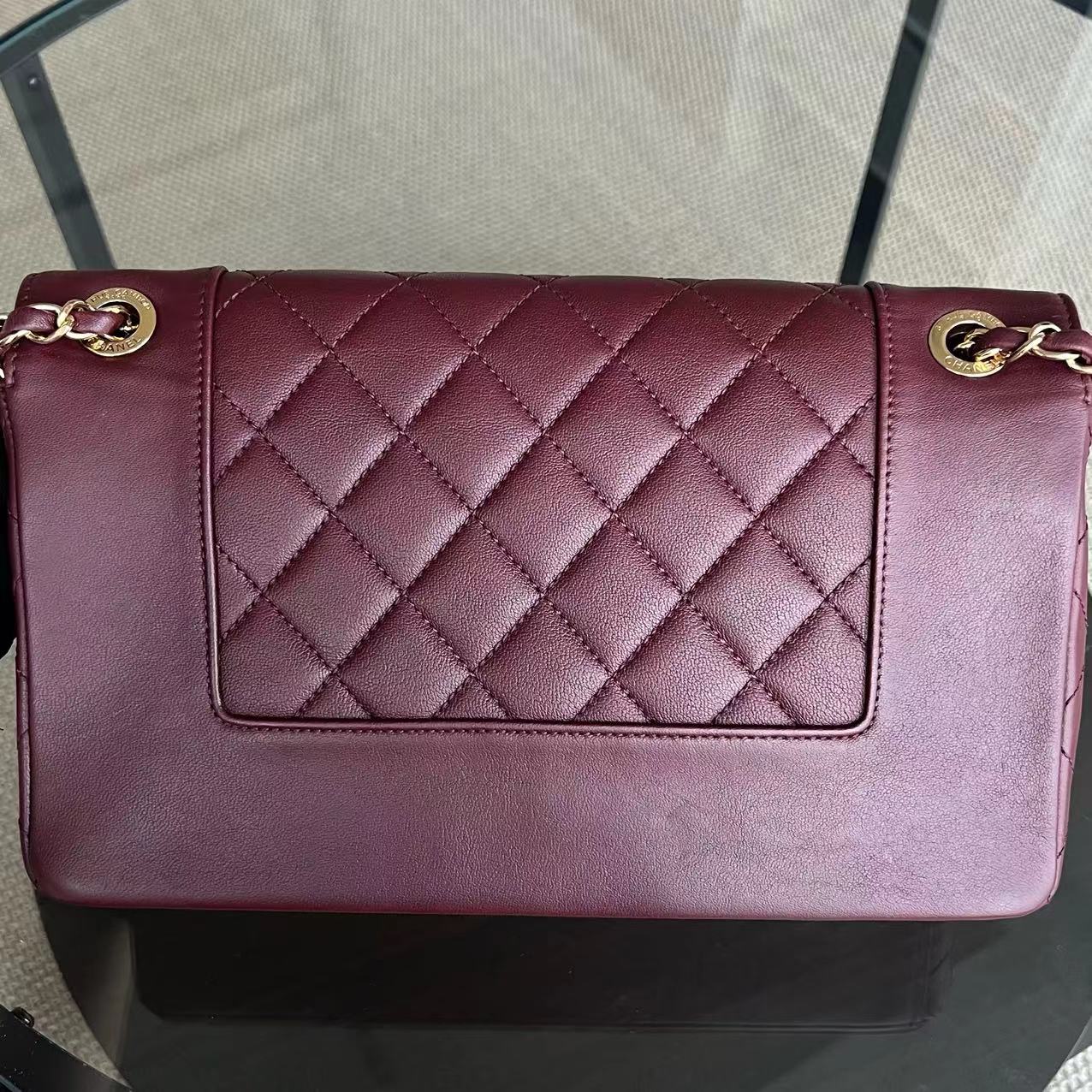 Chanel Mademoiselle Seasonal Flap Jumbo Quilted Lambskin Burgundy Golden Hardware Series 23 - Best Luxury Designers