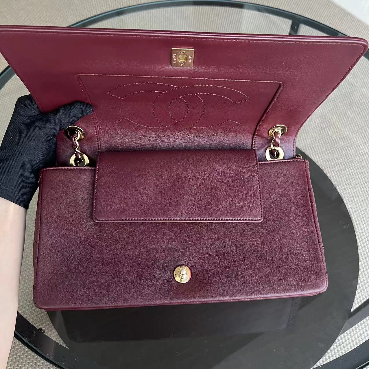 Chanel Mademoiselle Seasonal Flap Jumbo Quilted Lambskin Burgundy Golden Hardware Series 23 - Best Luxury Designers