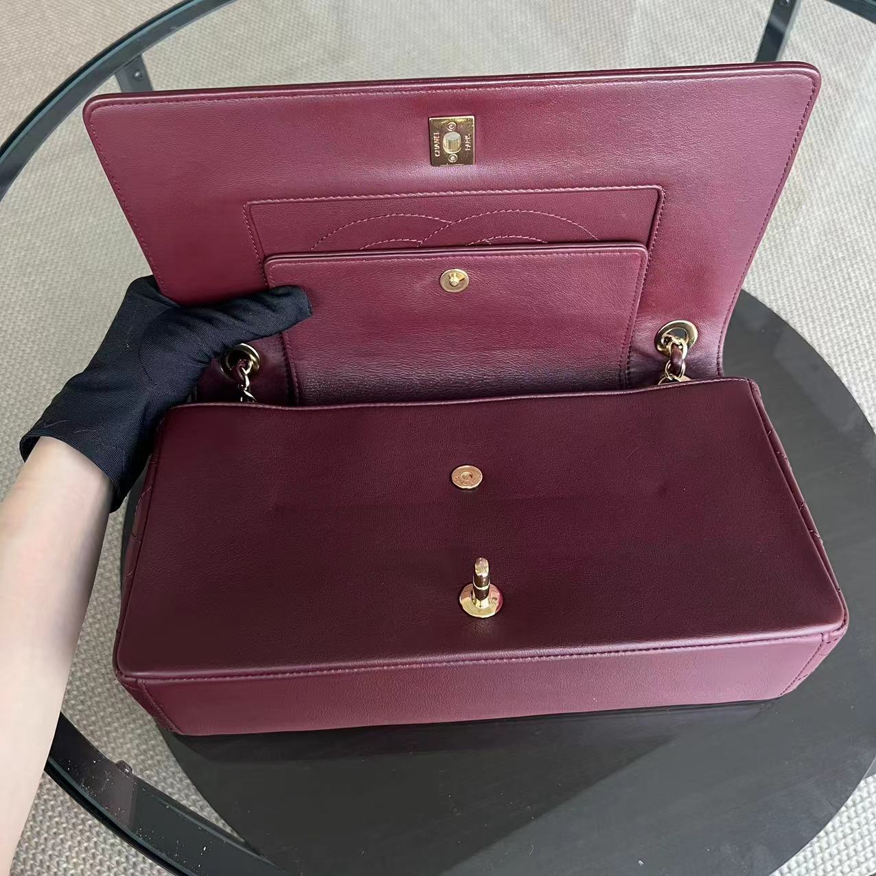 Chanel Mademoiselle Seasonal Flap Jumbo Quilted Lambskin Burgundy Golden Hardware Series 23 - Best Luxury Designers