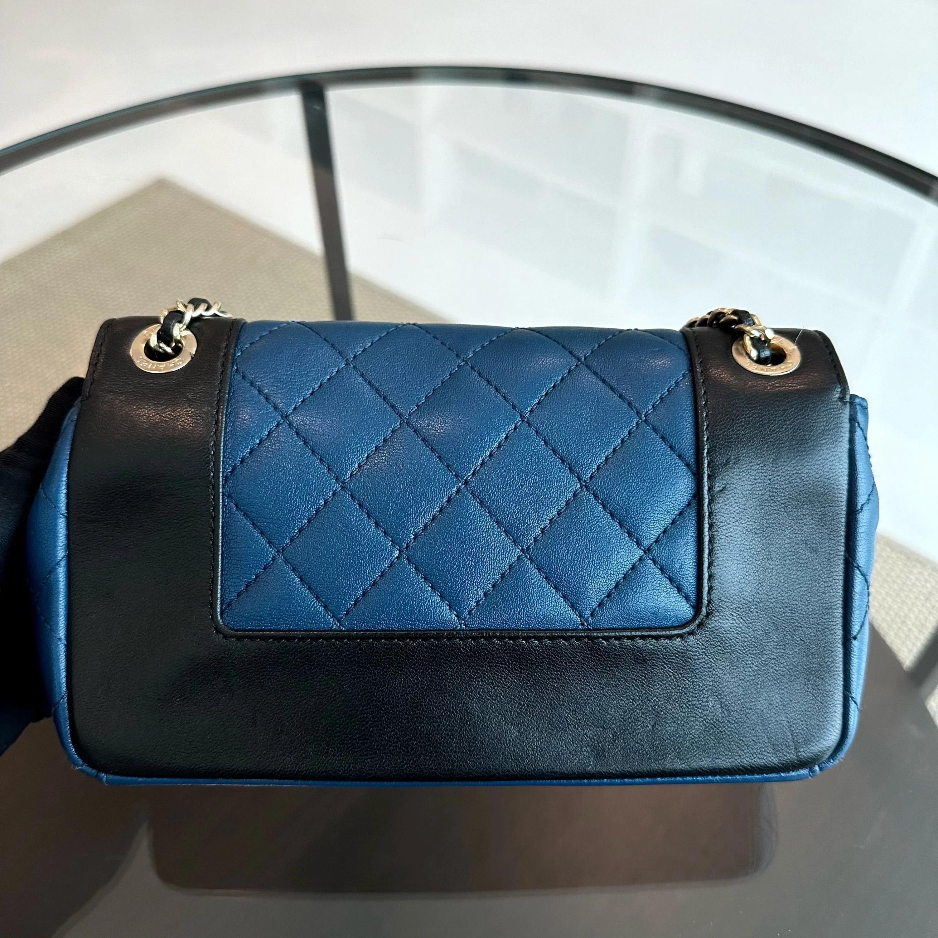 Chanel Mademoiselle Small 20cm Seasonal Double Flap Calfskin Quilted Black Blue GHW No 23 - Best Luxury Designers