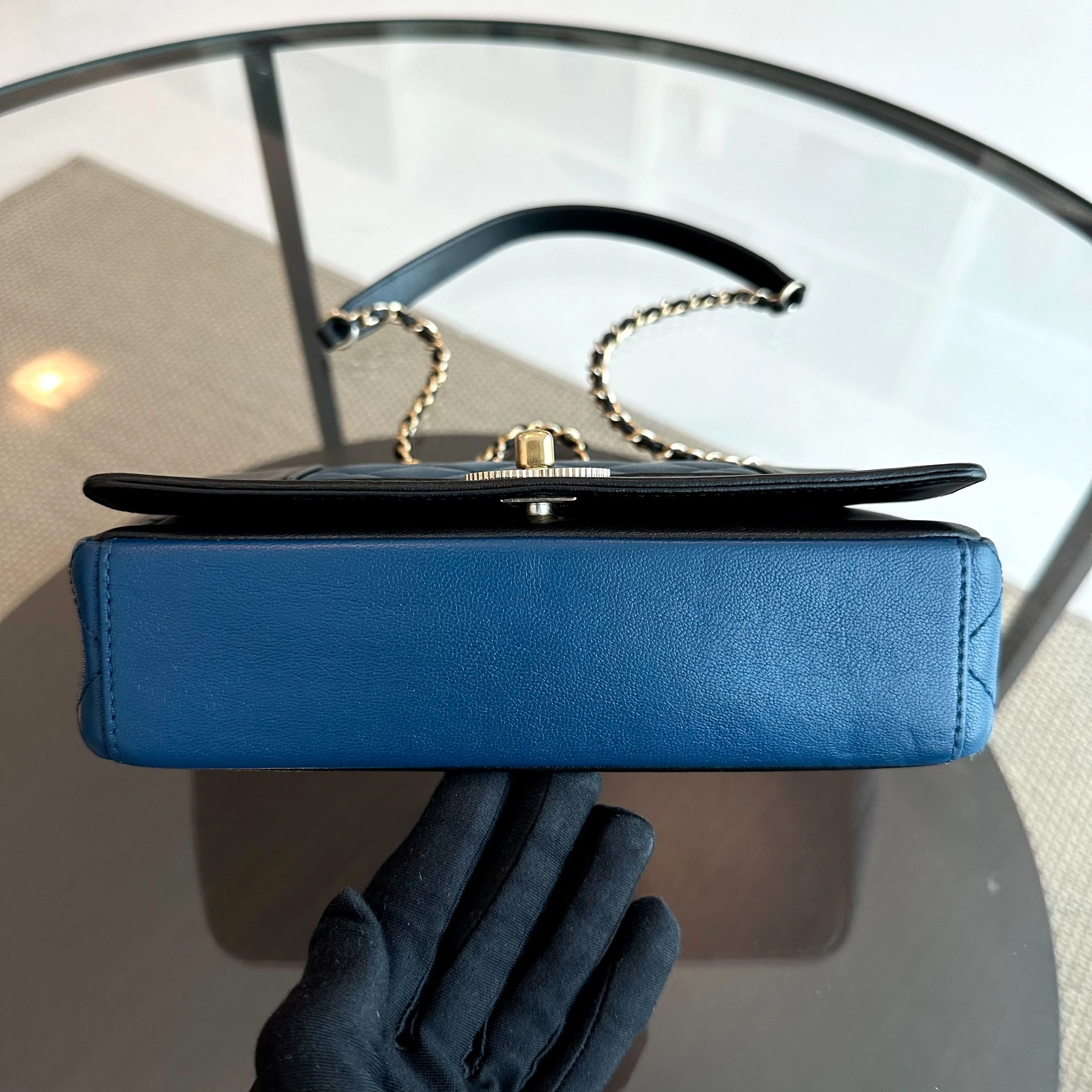 Chanel Mademoiselle Small 20cm Seasonal Double Flap Calfskin Quilted Black Blue GHW No 23 - Best Luxury Designers