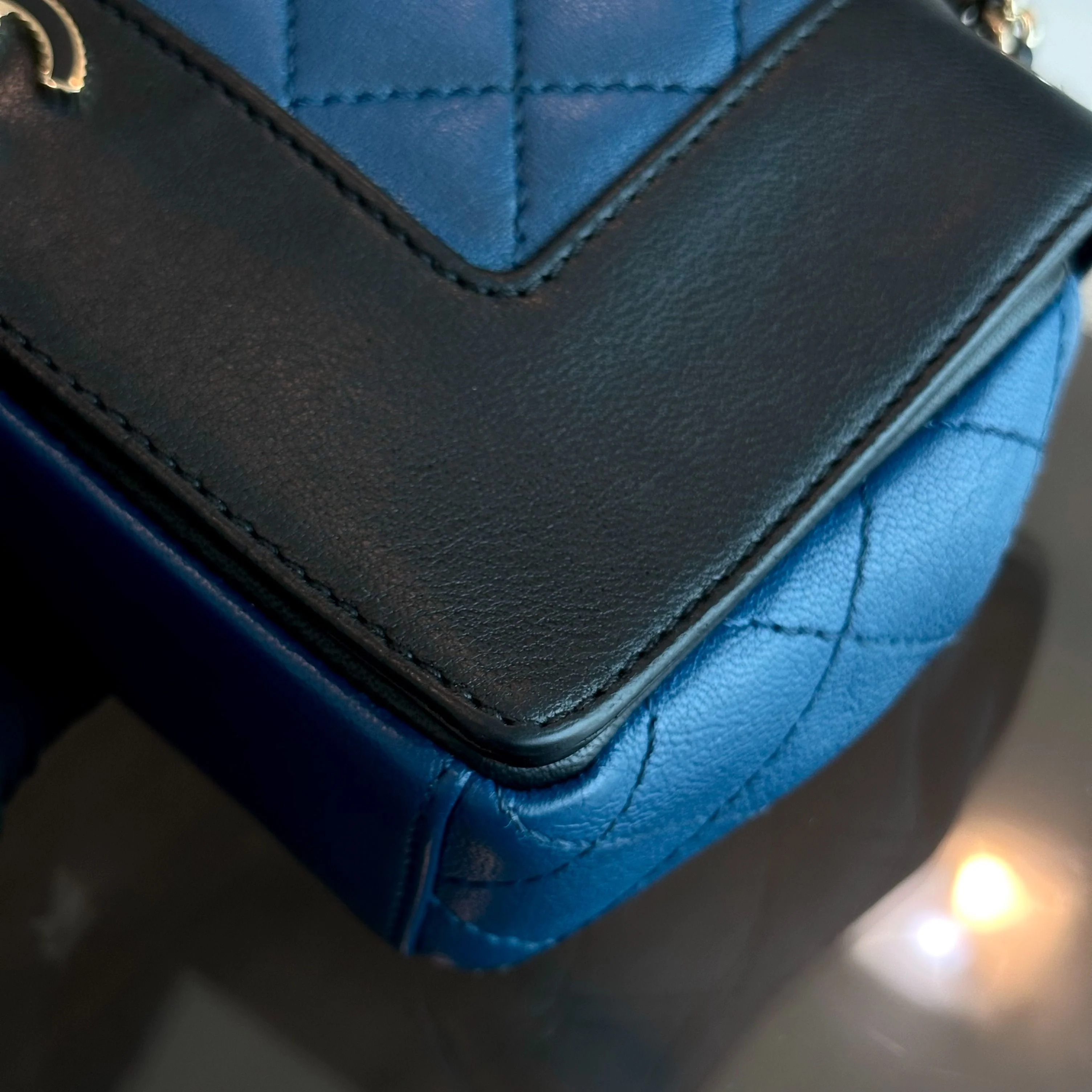 Chanel Mademoiselle Small 20cm Seasonal Double Flap Calfskin Quilted Black Blue GHW No 23 - Best Luxury Designers