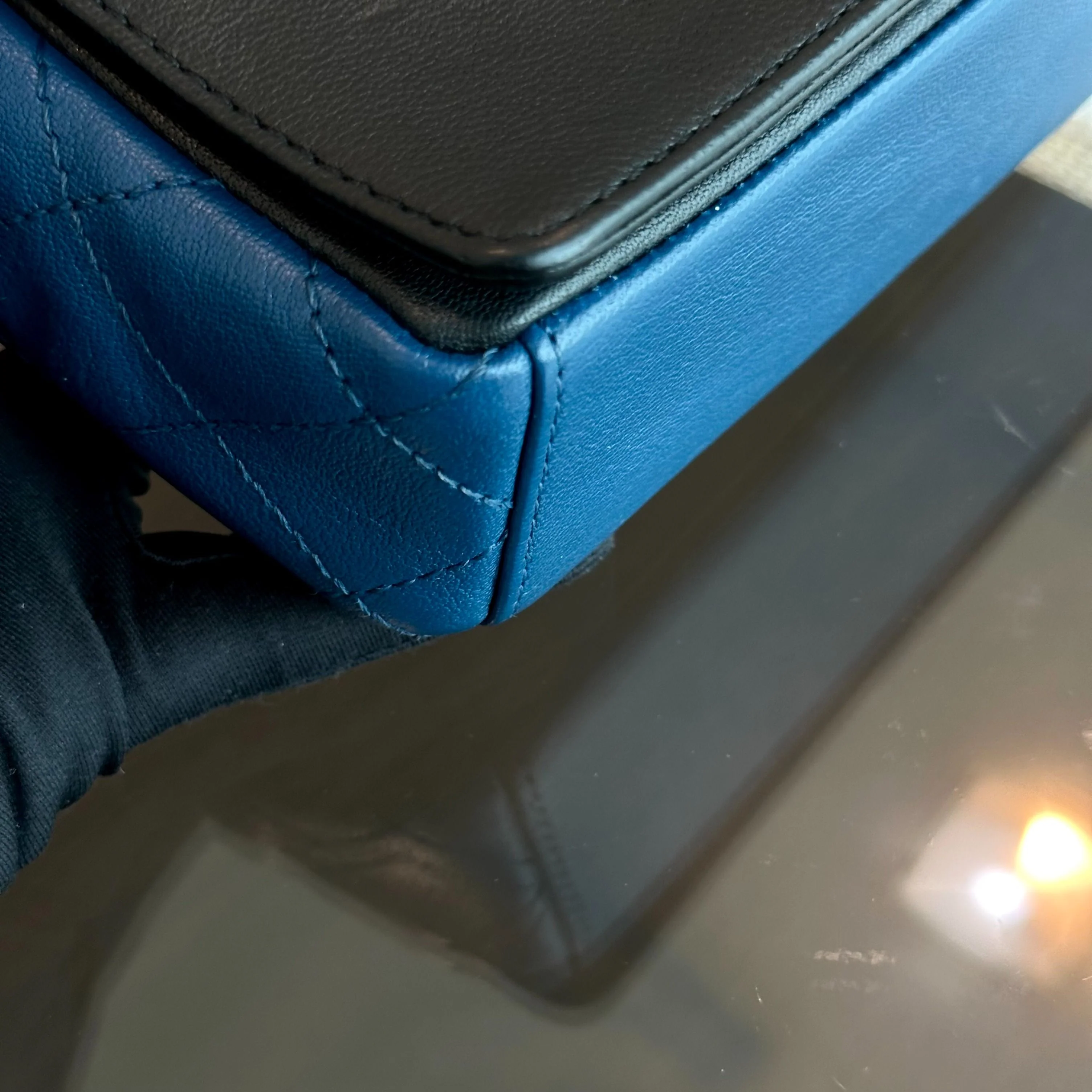 Chanel Mademoiselle Small 20cm Seasonal Double Flap Calfskin Quilted Black Blue GHW No 23 - Best Luxury Designers