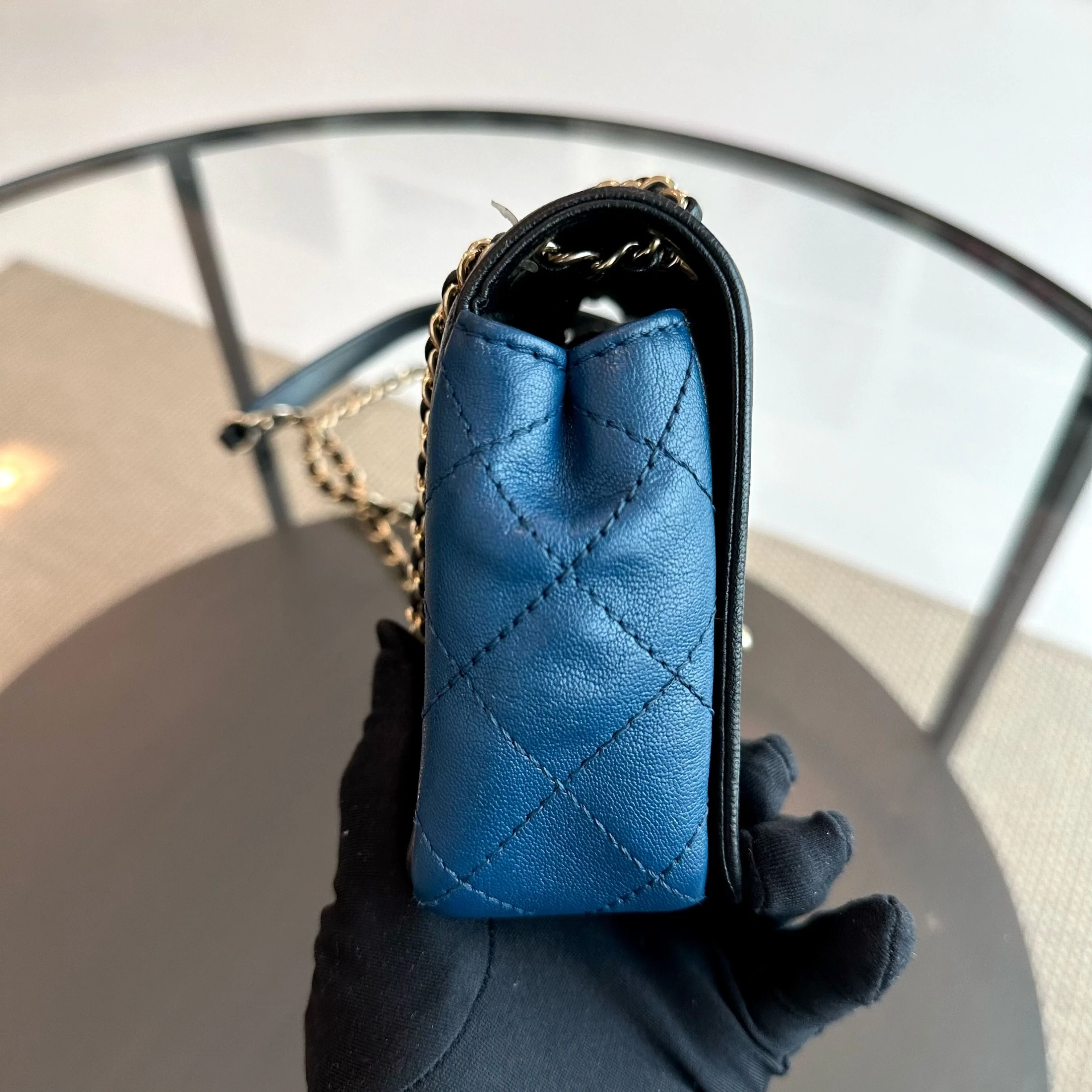 Chanel Mademoiselle Small 20cm Seasonal Double Flap Calfskin Quilted Black Blue GHW No 23 - Best Luxury Designers