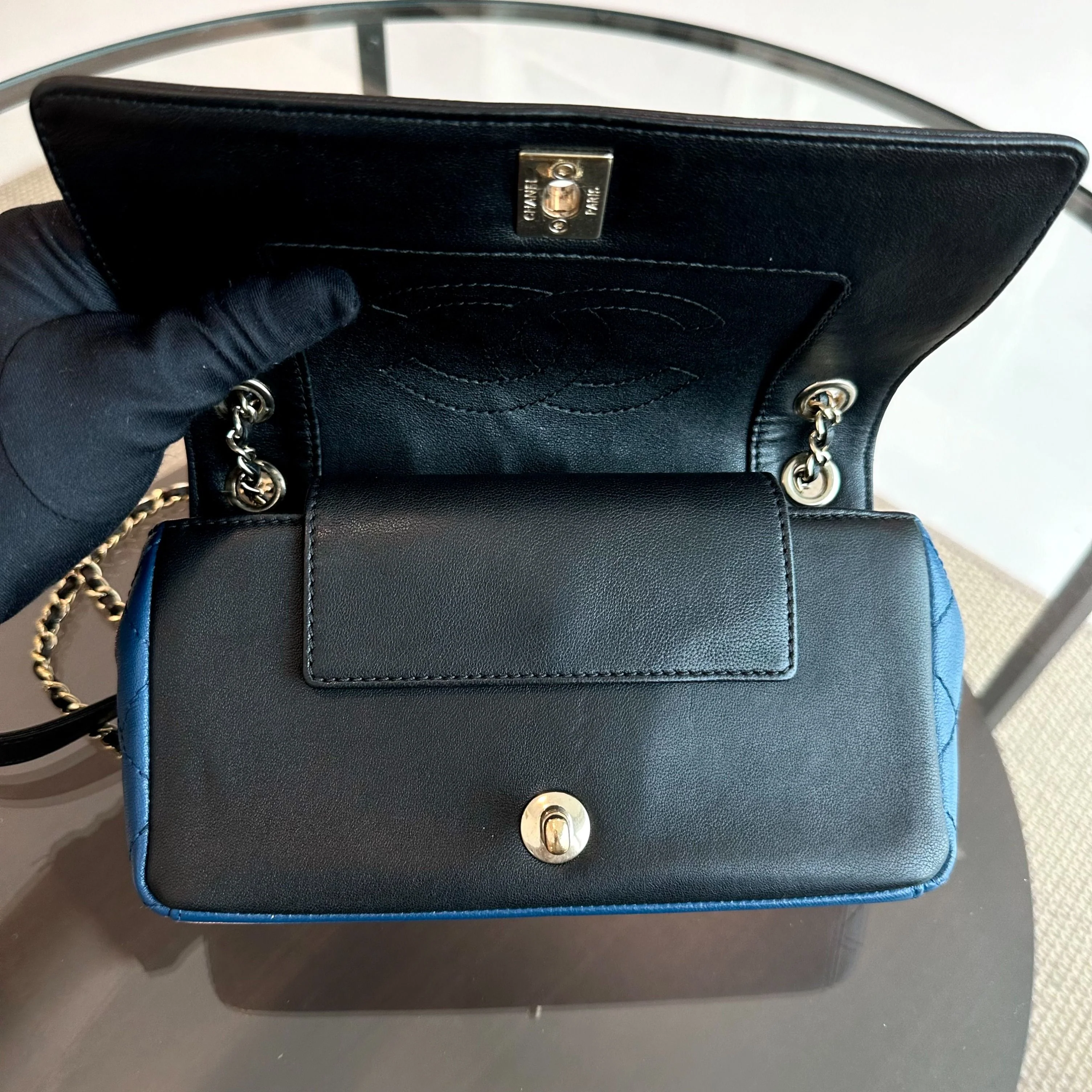 Chanel Mademoiselle Small 20cm Seasonal Double Flap Calfskin Quilted Black Blue GHW No 23 - Best Luxury Designers