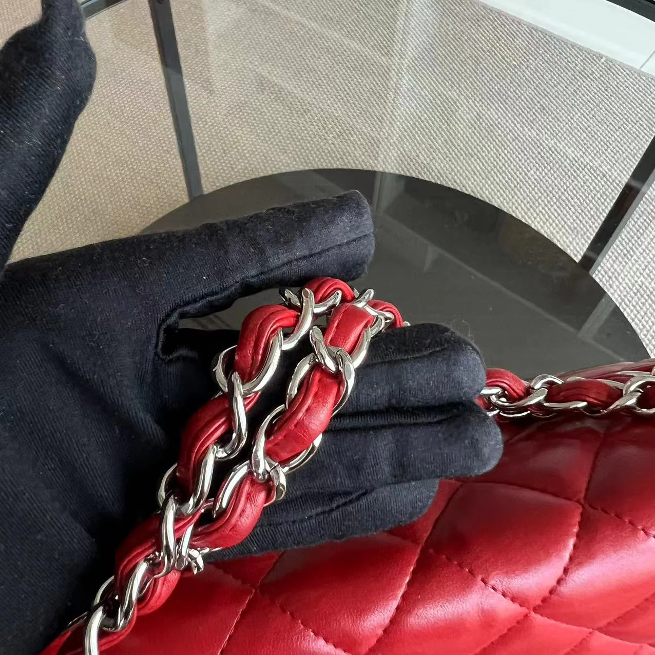 Chanel Maxi Classic Flap Quilted Lambskin Red Silver Hardware Series 13 - Best Luxury Designers