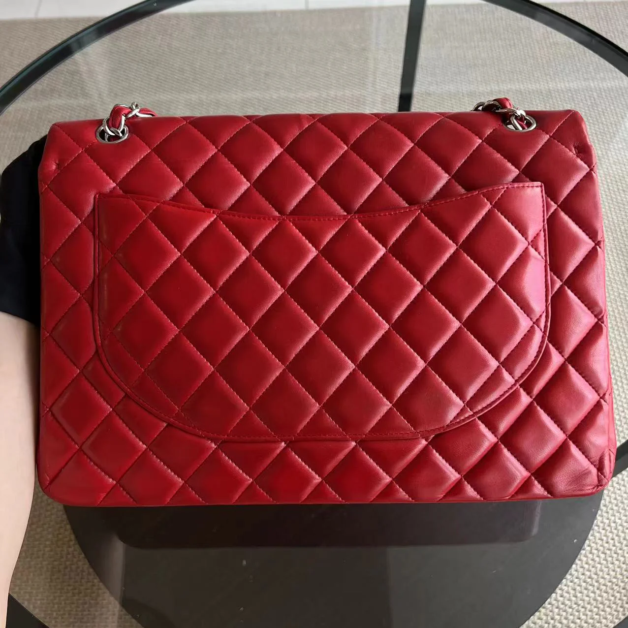Chanel Maxi Classic Flap Quilted Lambskin Red Silver Hardware Series 13 - Best Luxury Designers
