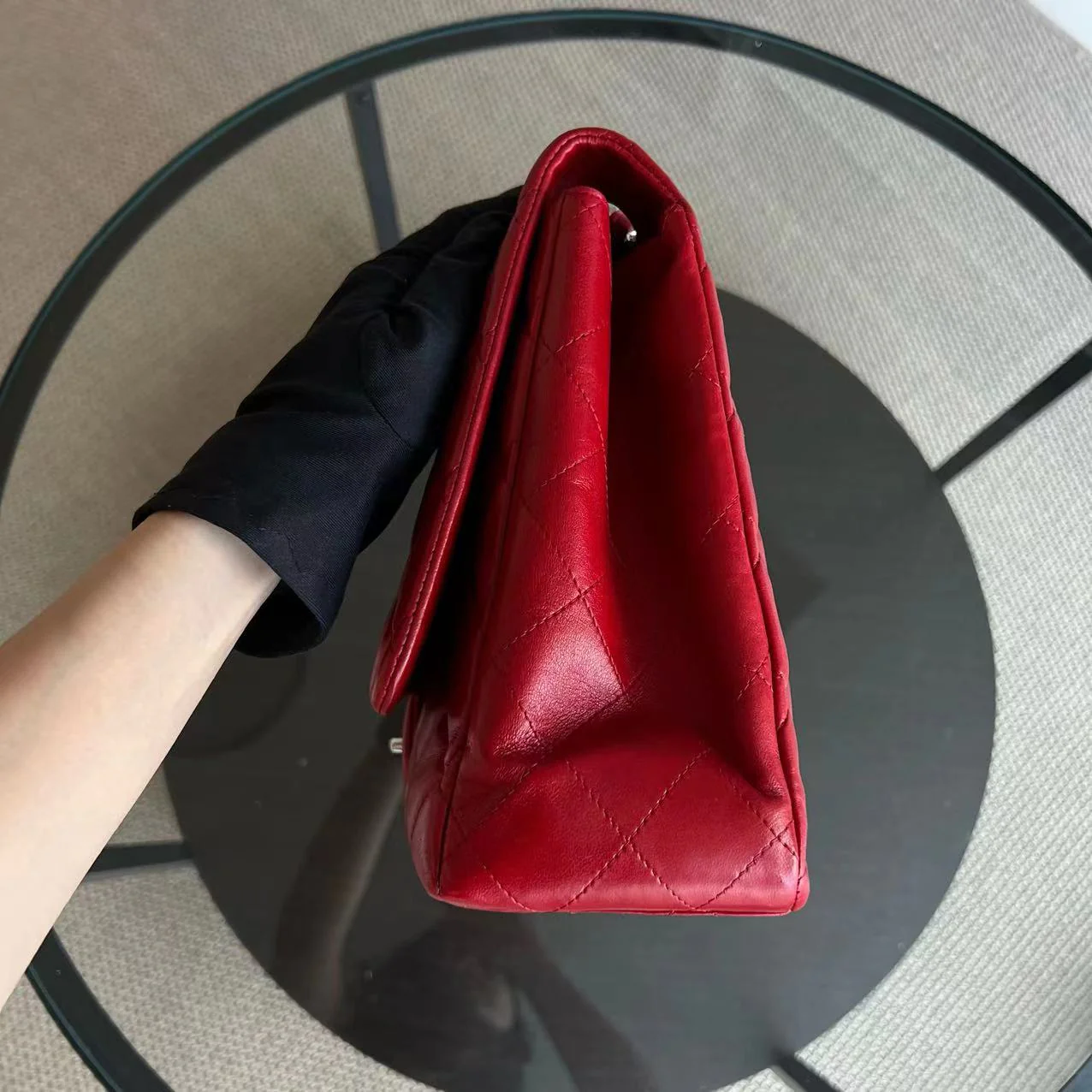 Chanel Maxi Classic Flap Quilted Lambskin Red Silver Hardware Series 13 - Best Luxury Designers