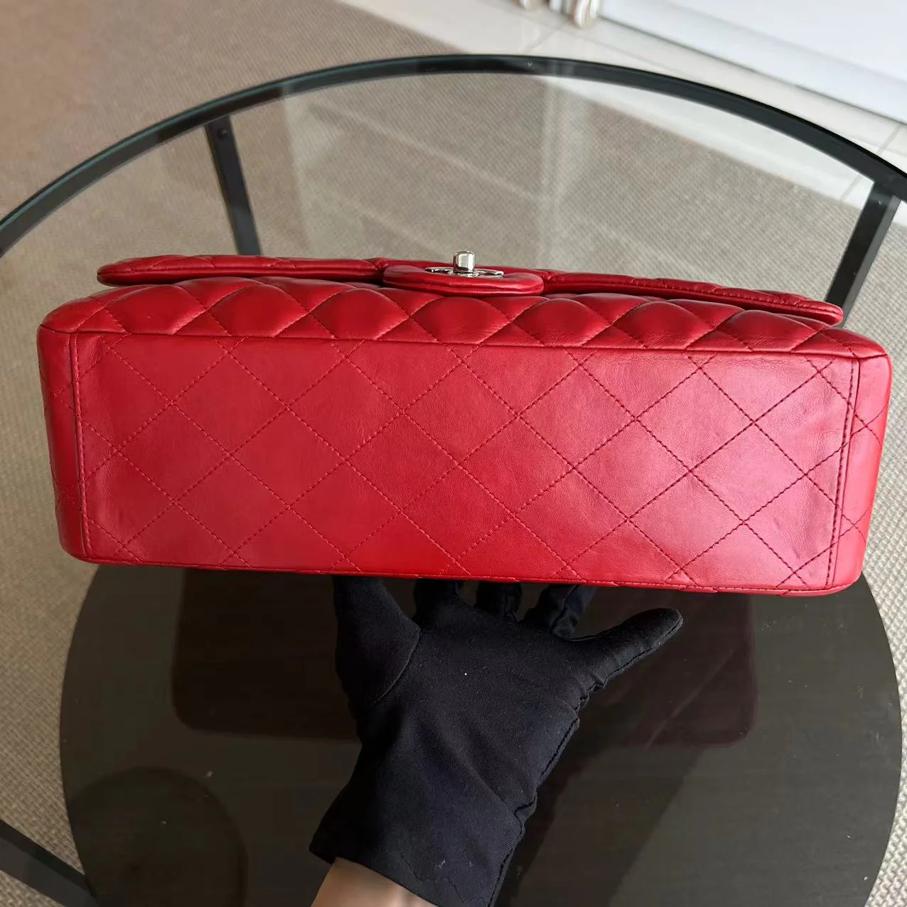Chanel Maxi Classic Flap Quilted Lambskin Red Silver Hardware Series 13 - Best Luxury Designers