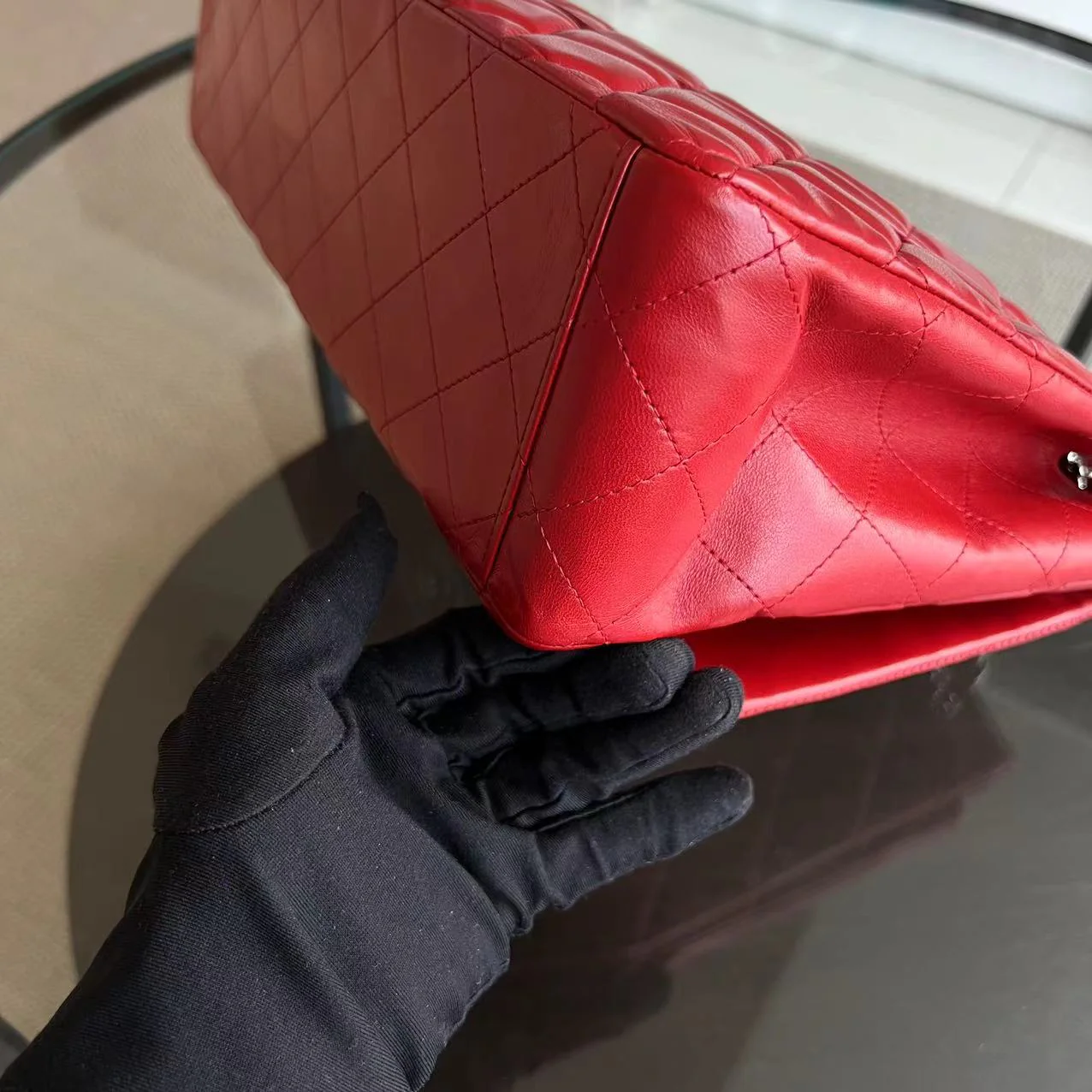 Chanel Maxi Classic Flap Quilted Lambskin Red Silver Hardware Series 13 - Best Luxury Designers