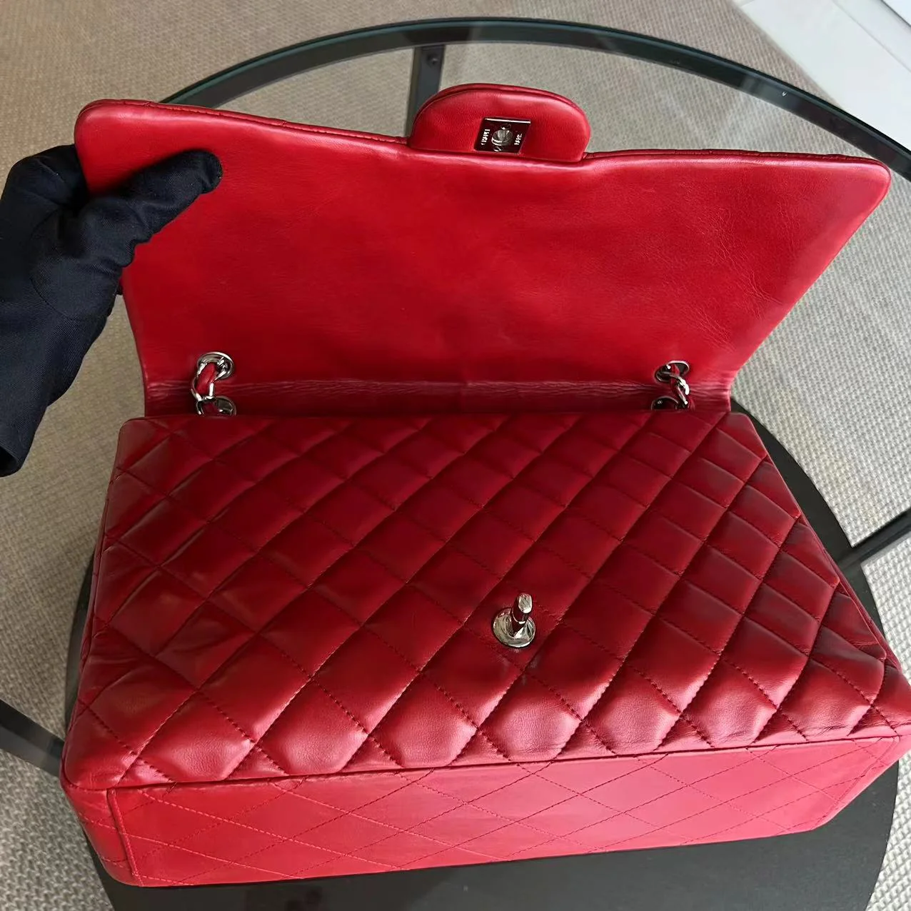 Chanel Maxi Classic Flap Quilted Lambskin Red Silver Hardware Series 13 - Best Luxury Designers