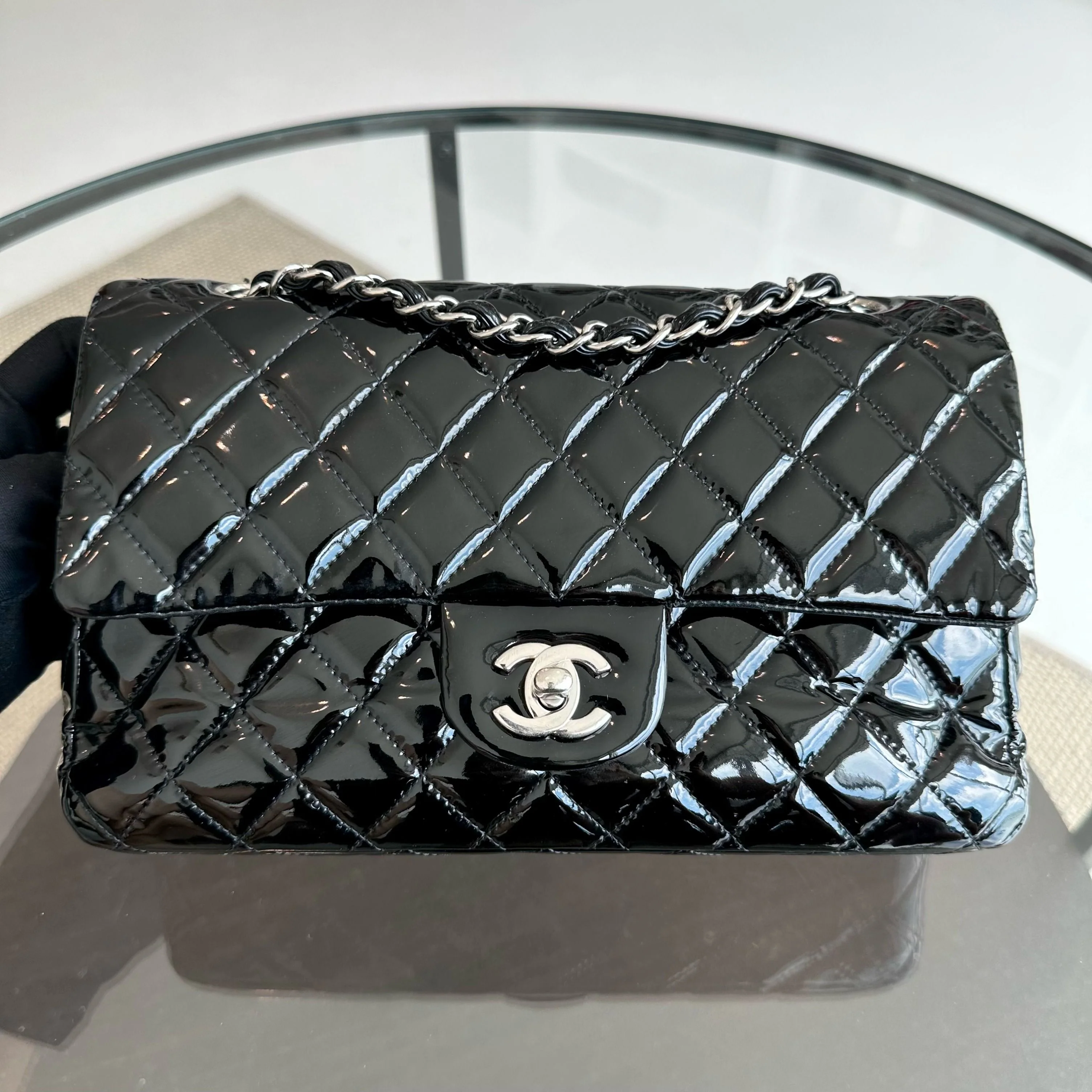 Chanel Medium Classic Flap Patent Leather Quilted Black SHW No 18 - Best Luxury Designers