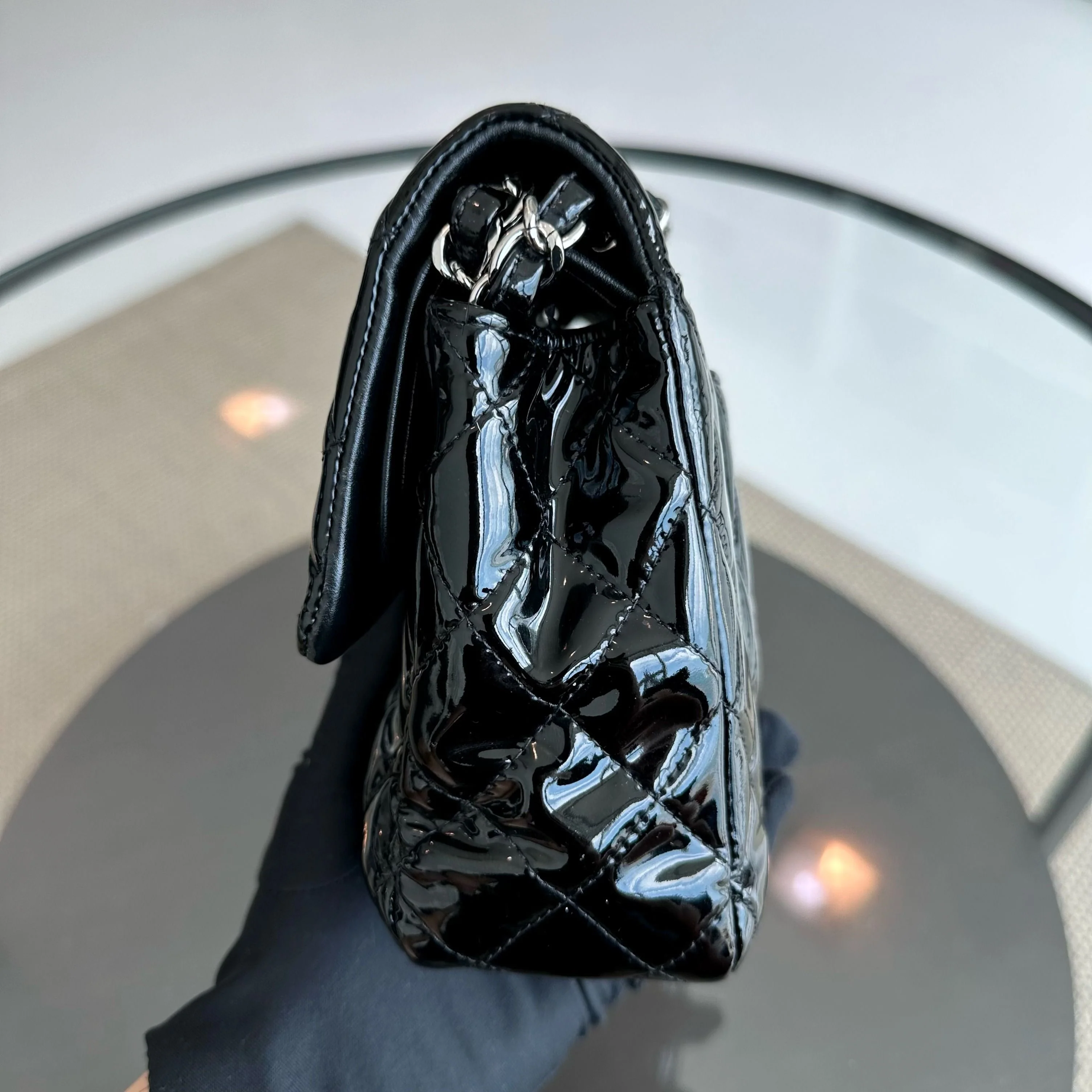 Chanel Medium Classic Flap Patent Leather Quilted Black SHW No 18 - Best Luxury Designers
