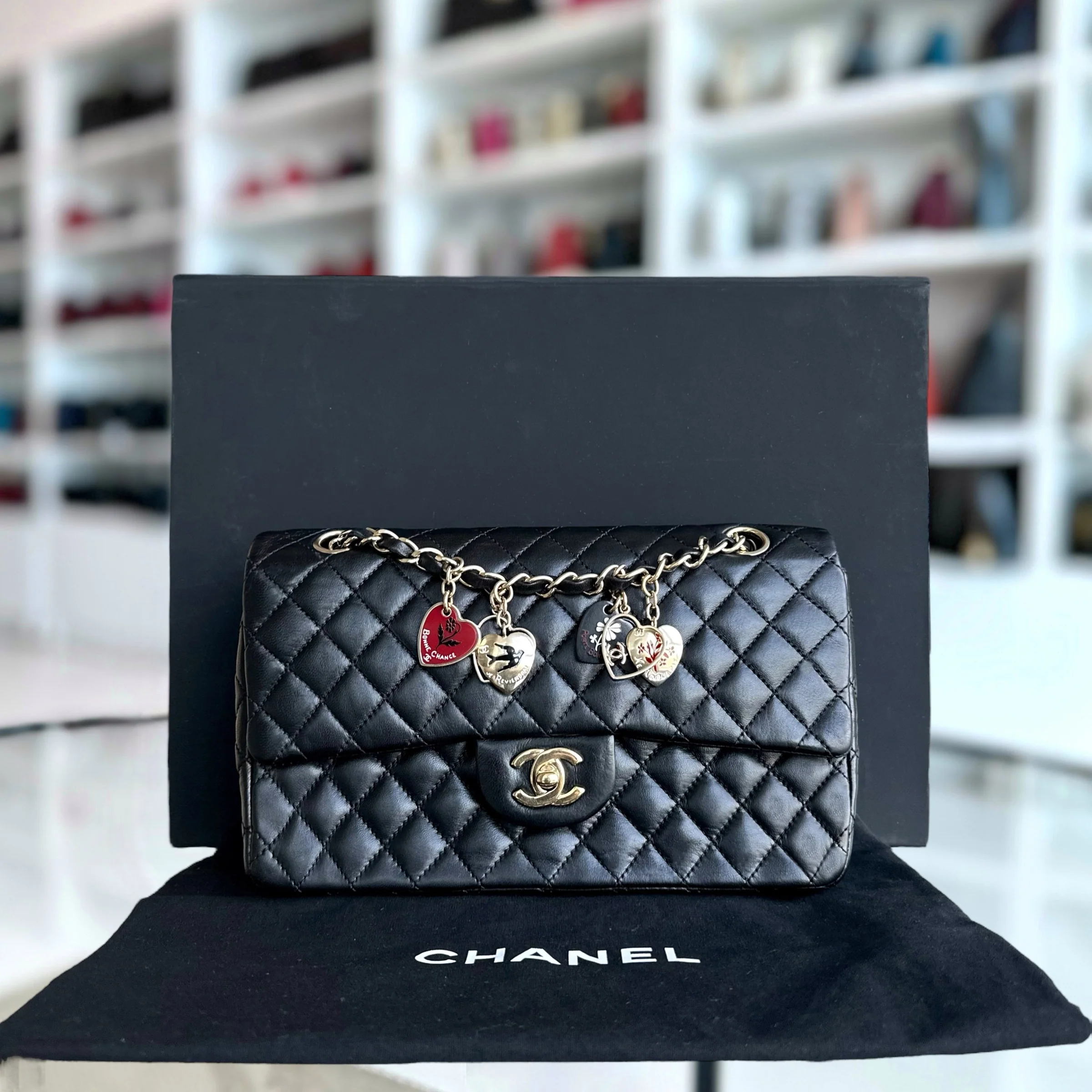 Chanel Medium Classic Flap Valentine Seasonal Flap Quilted Lambskin Black Golden Hardware Series 13 - Best Luxury Designers