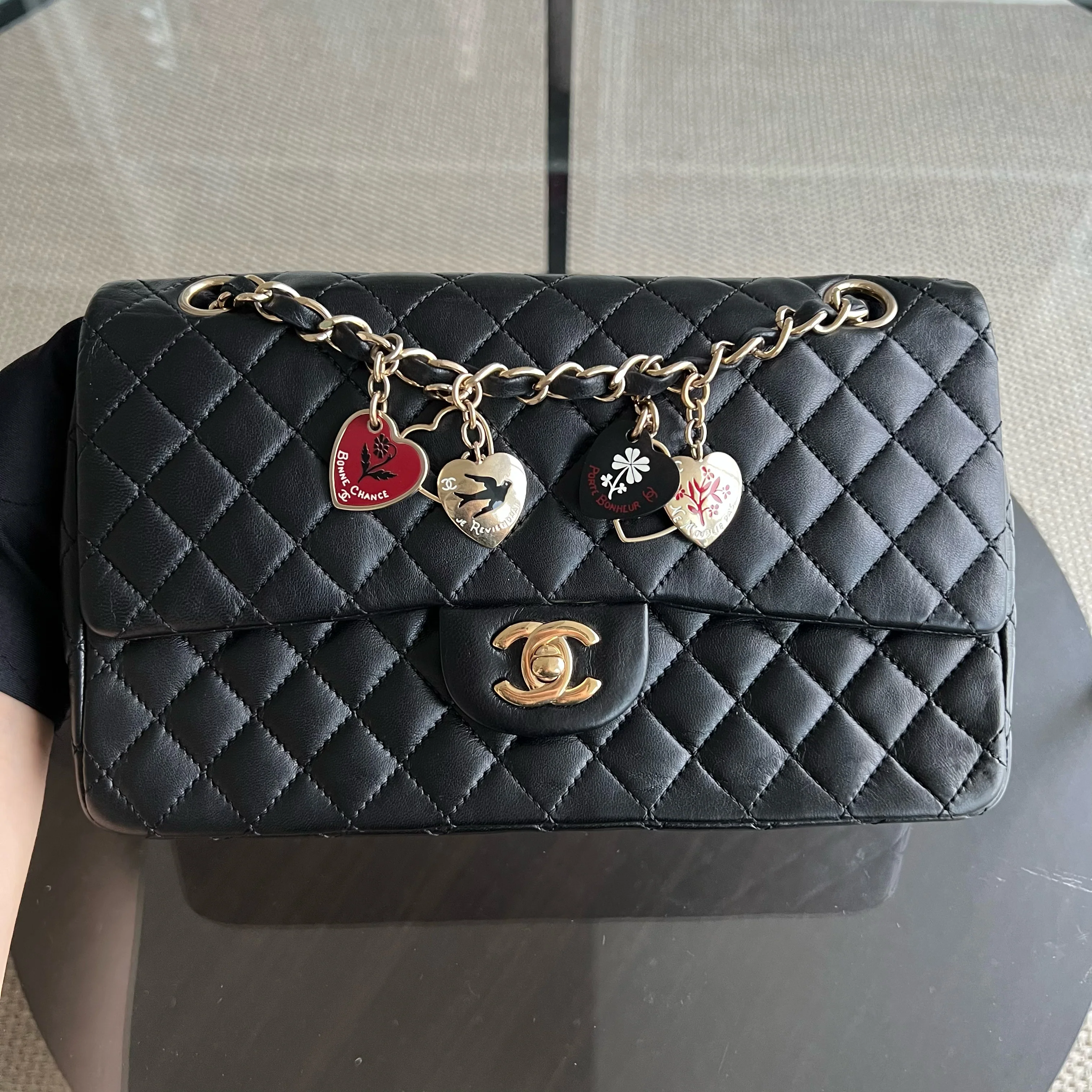 Chanel Medium Classic Flap Valentine Seasonal Flap Quilted Lambskin Black Golden Hardware Series 13 - Best Luxury Designers