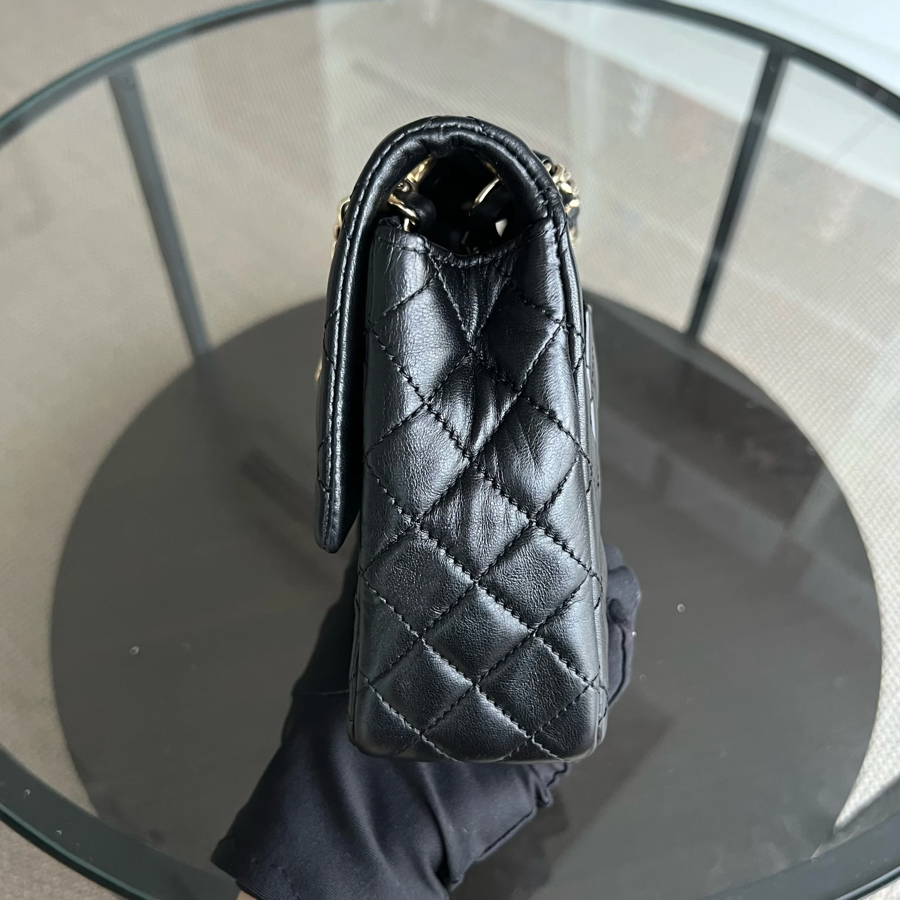 Chanel Medium Classic Flap Valentine Seasonal Flap Quilted Lambskin Black Golden Hardware Series 13 - Best Luxury Designers