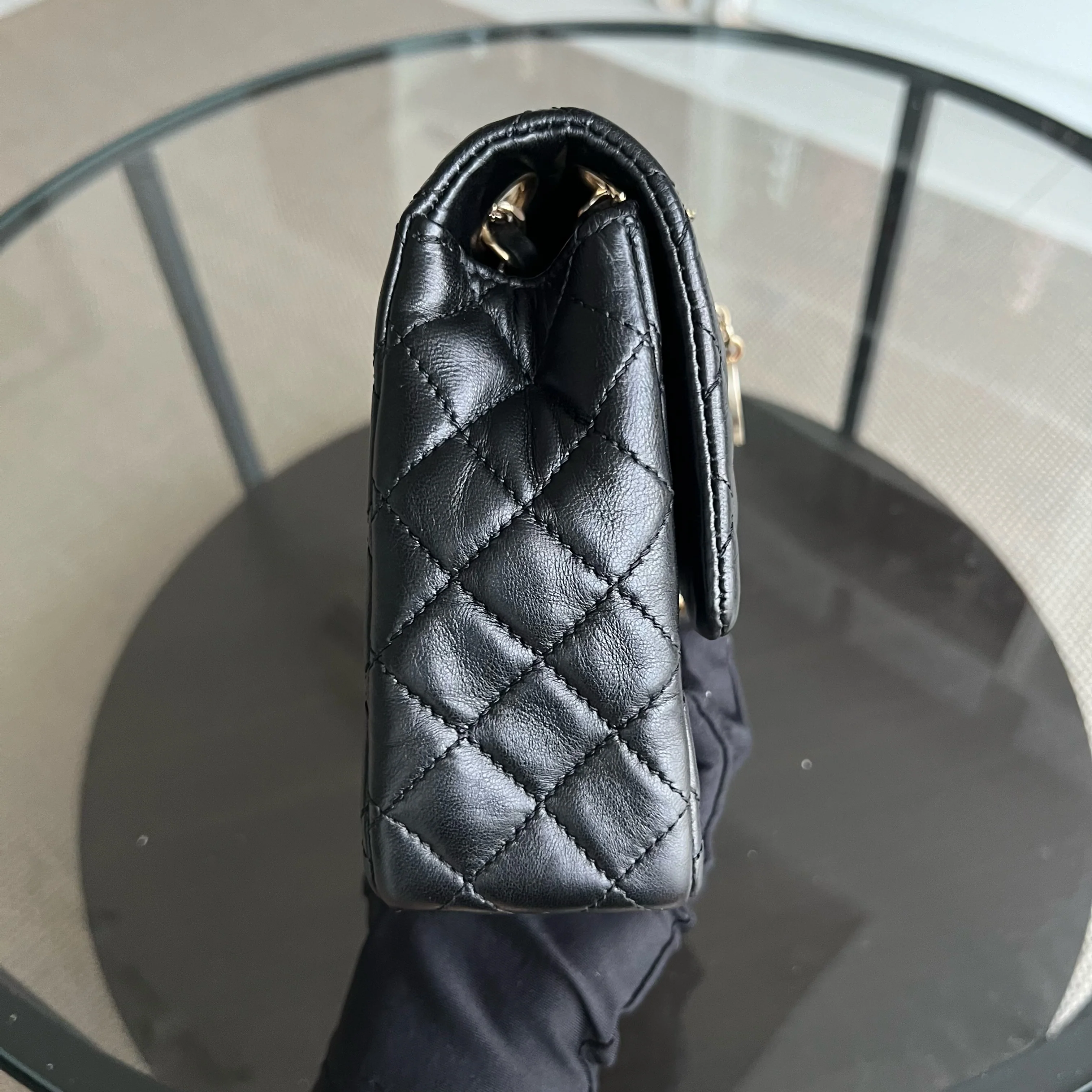 Chanel Medium Classic Flap Valentine Seasonal Flap Quilted Lambskin Black Golden Hardware Series 13 - Best Luxury Designers