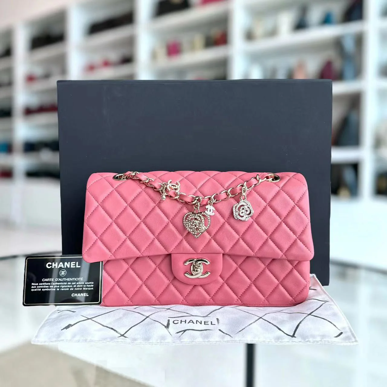 Chanel Medium Classic Flap Valentine Seasonal Flap Quilted Lambskin Sakura Pink Golden Hardware Series 19 - Best Luxury Designers