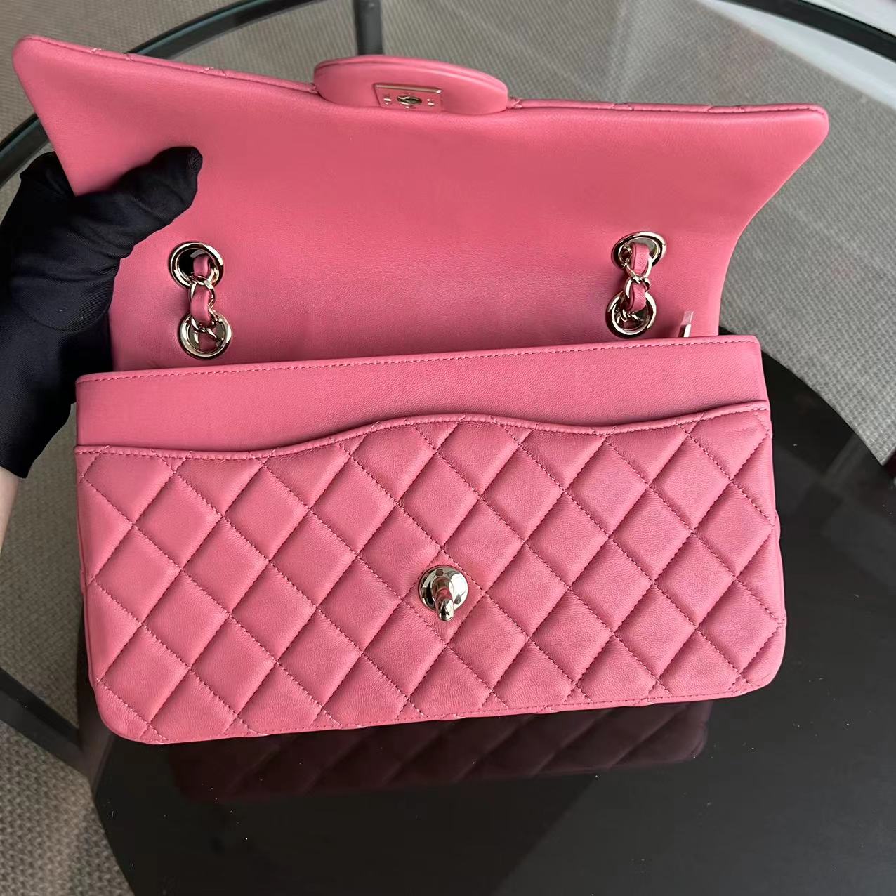 Chanel Medium Classic Flap Valentine Seasonal Flap Quilted Lambskin Sakura Pink Golden Hardware Series 19 - Best Luxury Designers