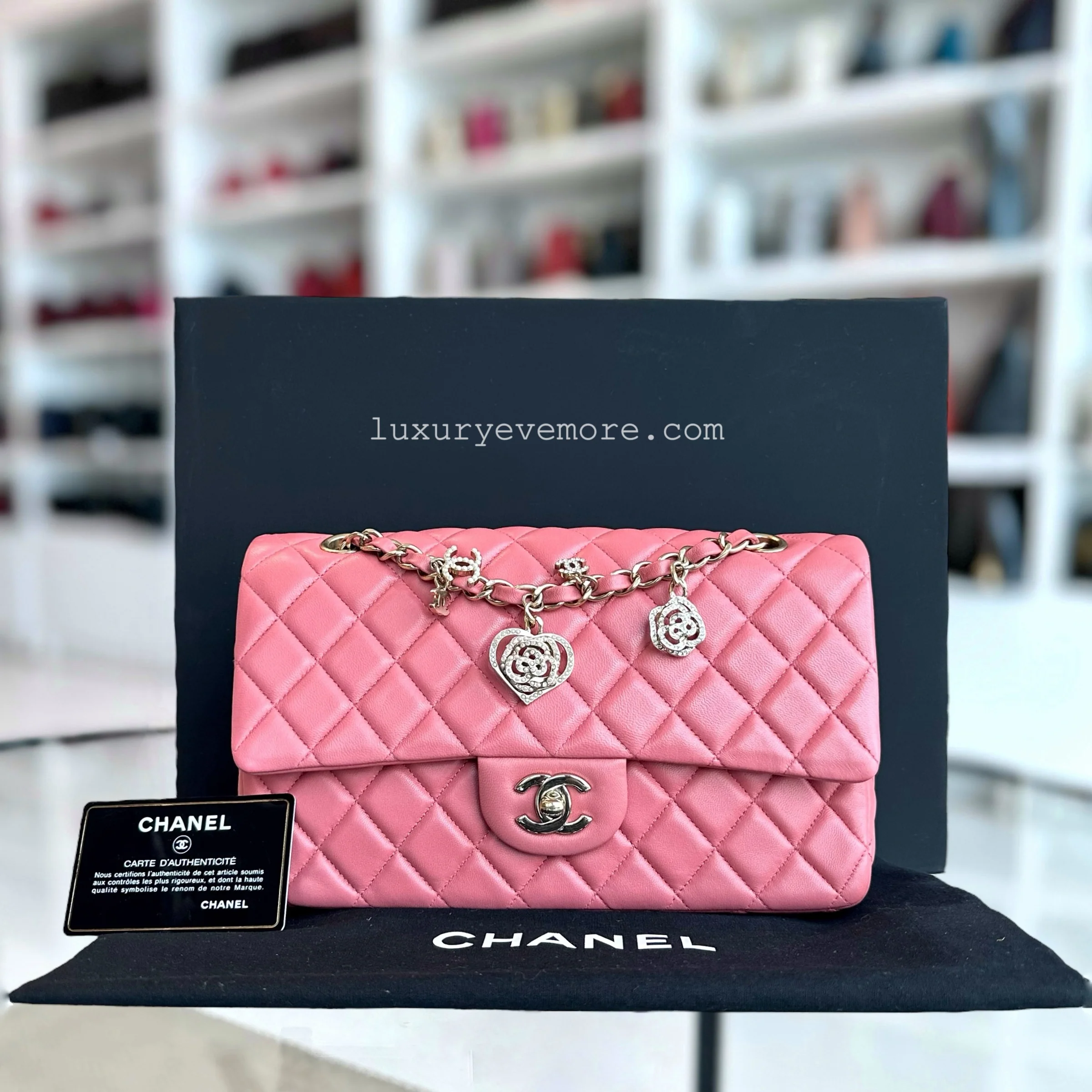 Chanel Medium Classic Flap Valentine Seasonal Quilted Lambskin Pink Series 19 - Best Luxury Designers