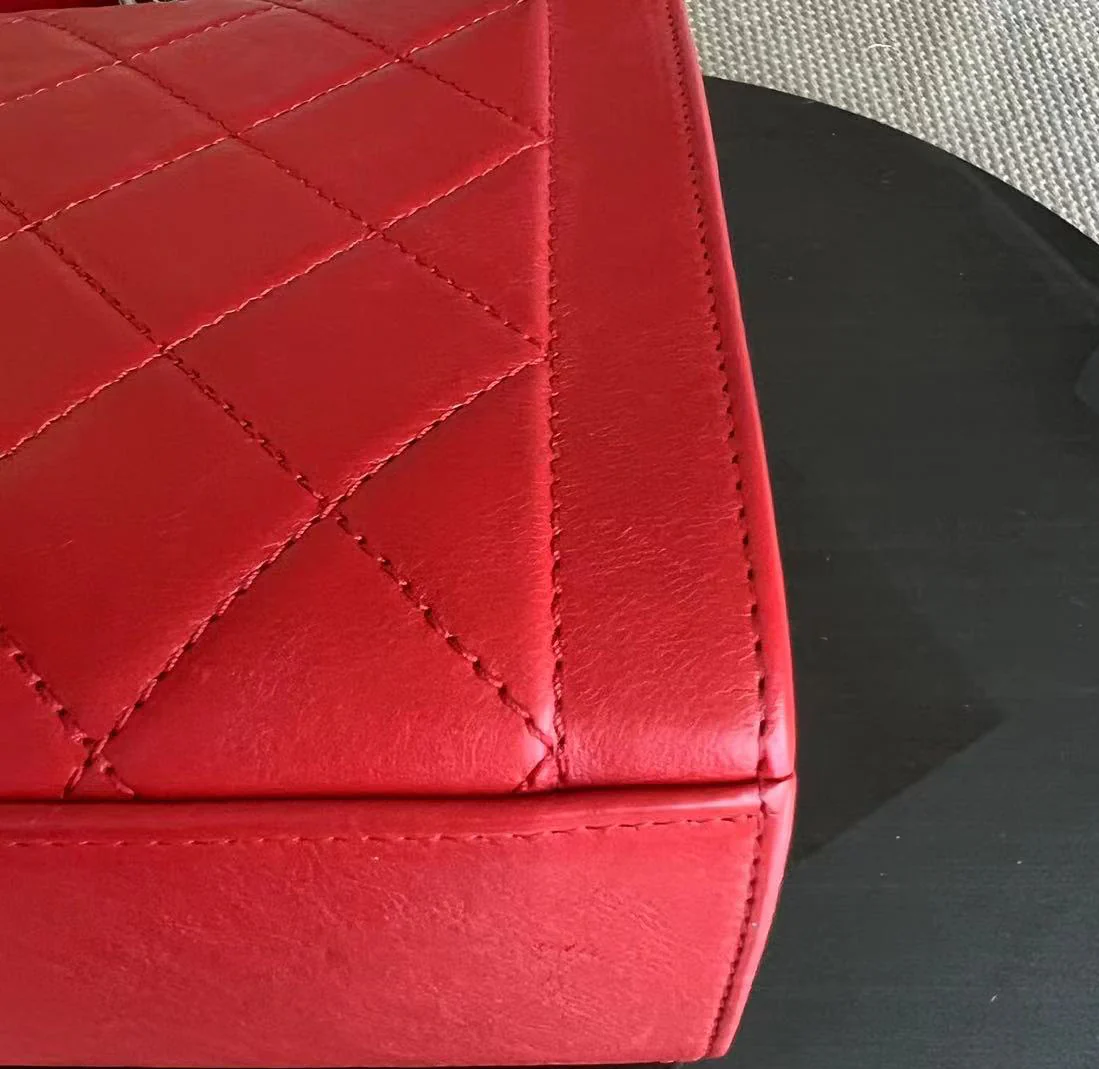 Chanel Medium Label Click Flap Quilted Grained Calfskin Red Golden Hardware Series 24 - Best Luxury Designers