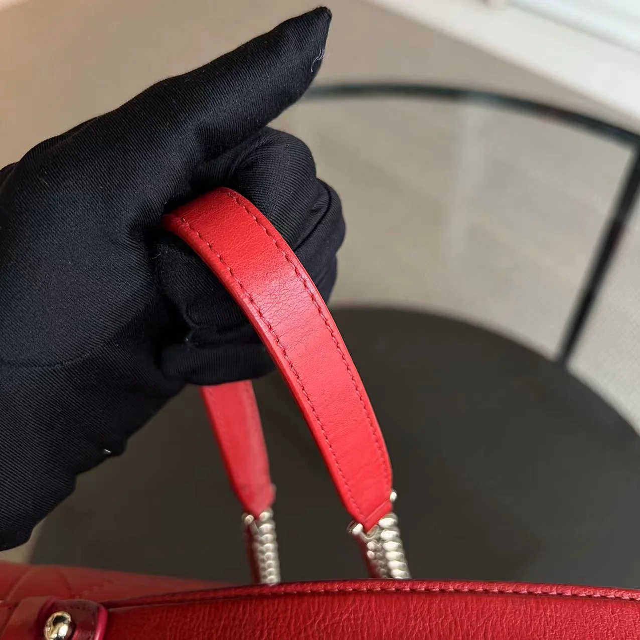 Chanel Medium Label Click Flap Quilted Grained Calfskin Red Golden Hardware Series 24 - Best Luxury Designers