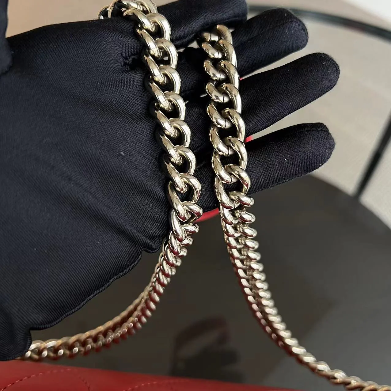 Chanel Medium Label Click Flap Quilted Grained Calfskin Red Golden Hardware Series 24 - Best Luxury Designers