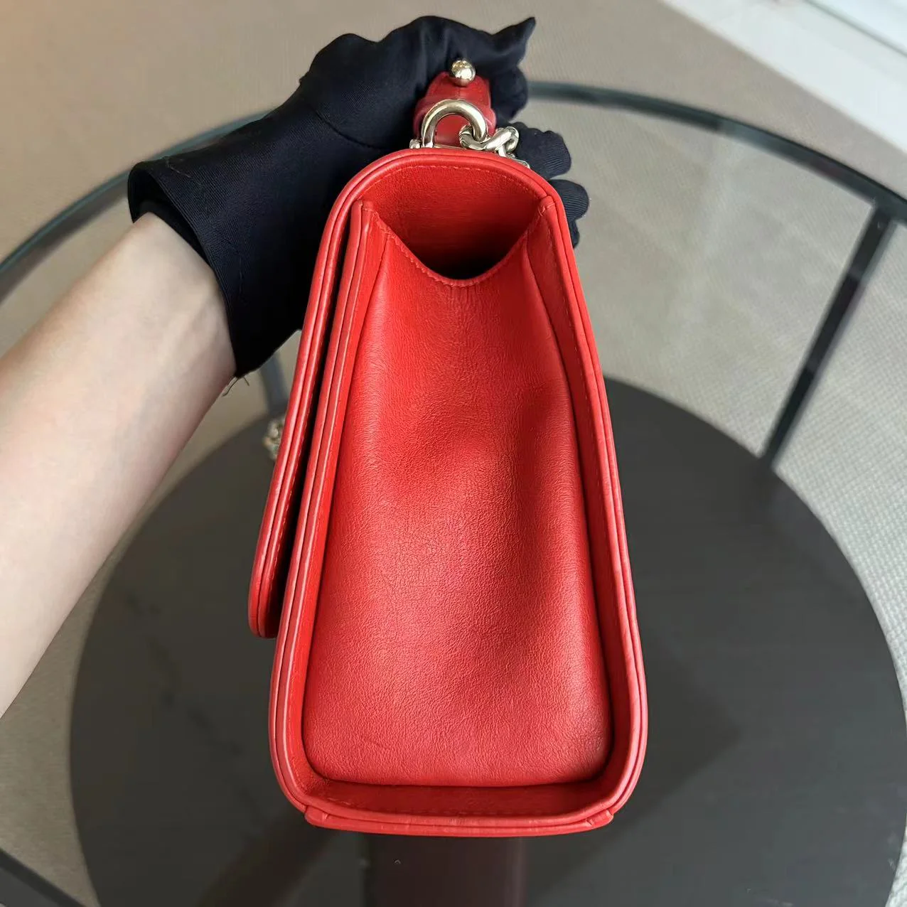 Chanel Medium Label Click Flap Quilted Grained Calfskin Red Golden Hardware Series 24 - Best Luxury Designers