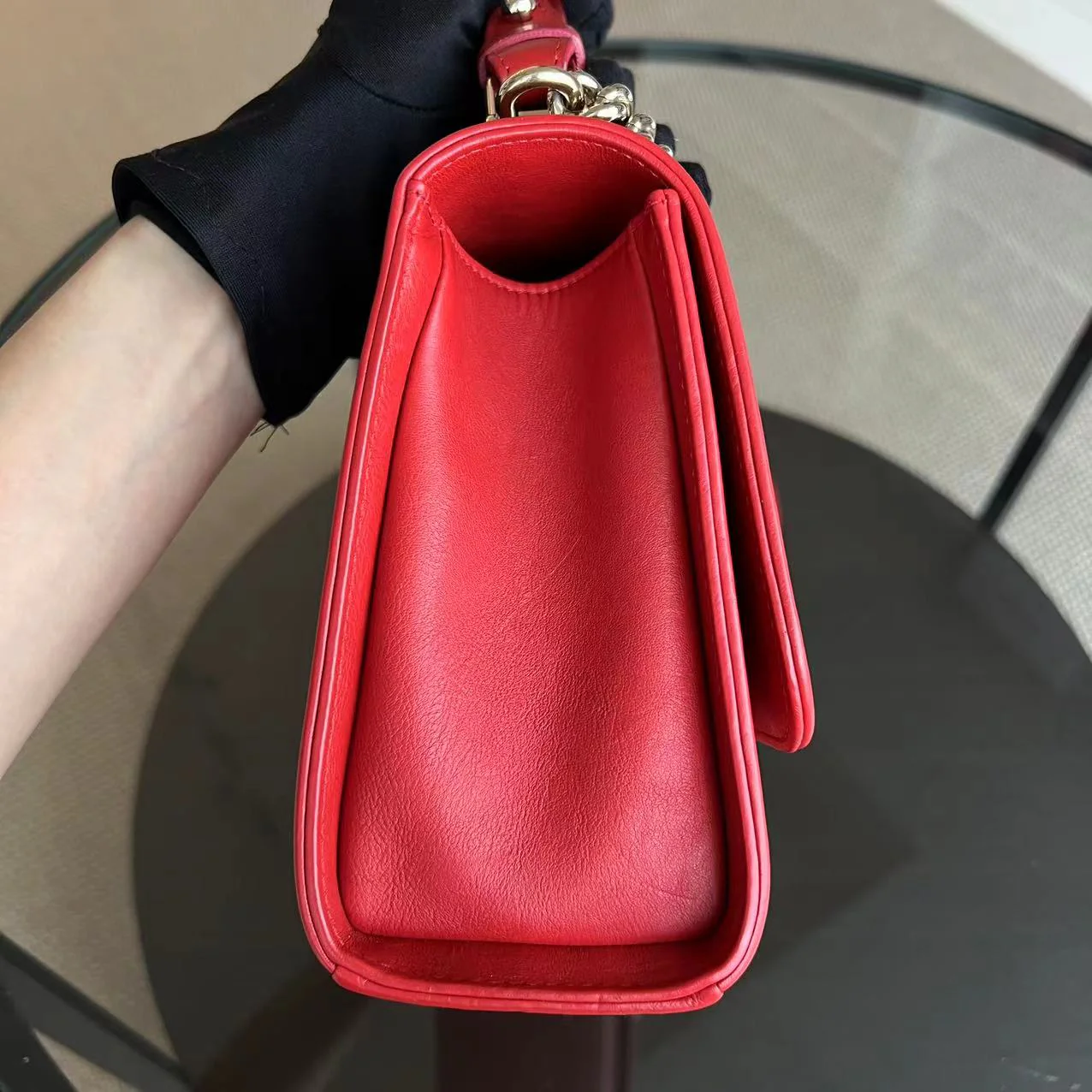 Chanel Medium Label Click Flap Quilted Grained Calfskin Red Golden Hardware Series 24 - Best Luxury Designers