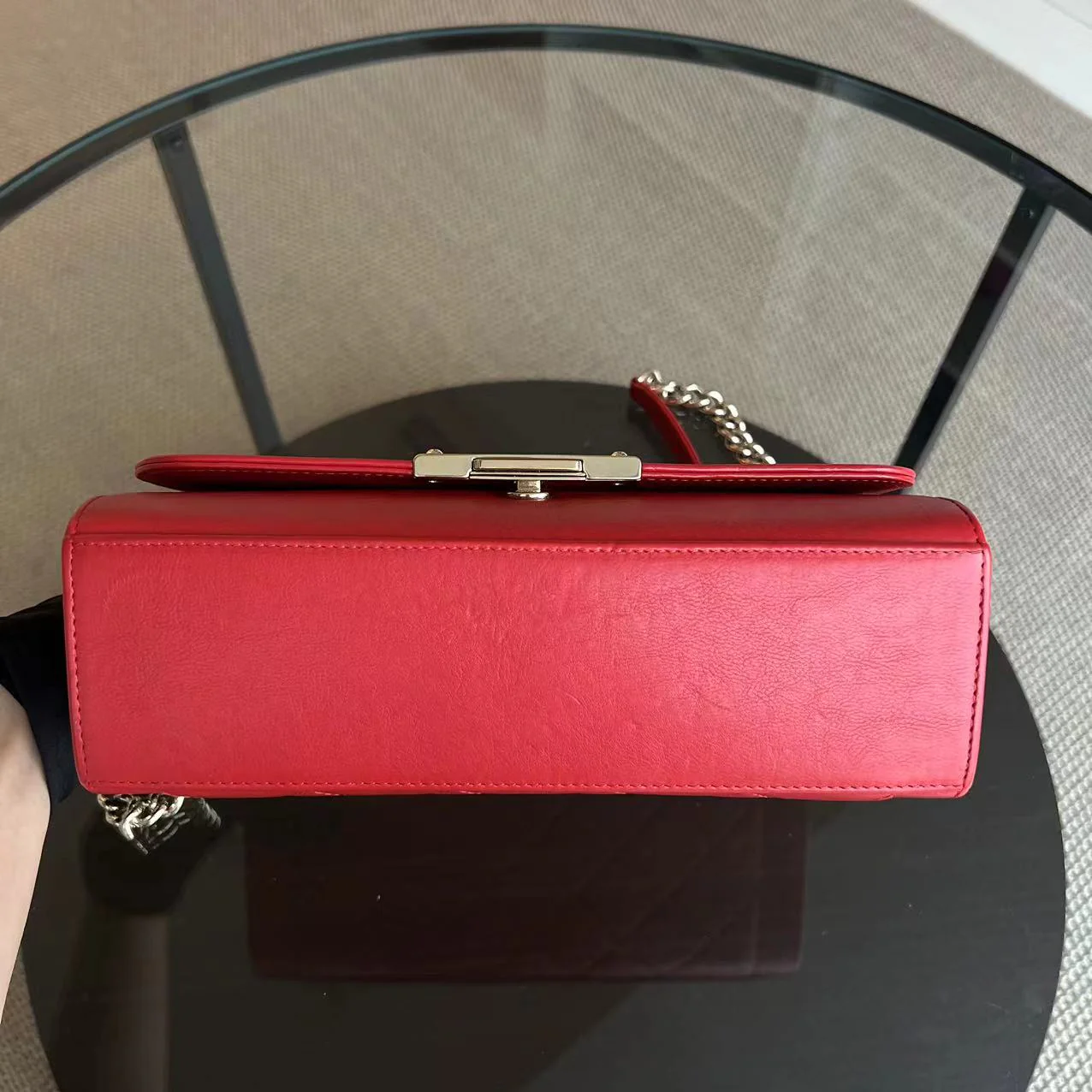 Chanel Medium Label Click Flap Quilted Grained Calfskin Red Golden Hardware Series 24 - Best Luxury Designers