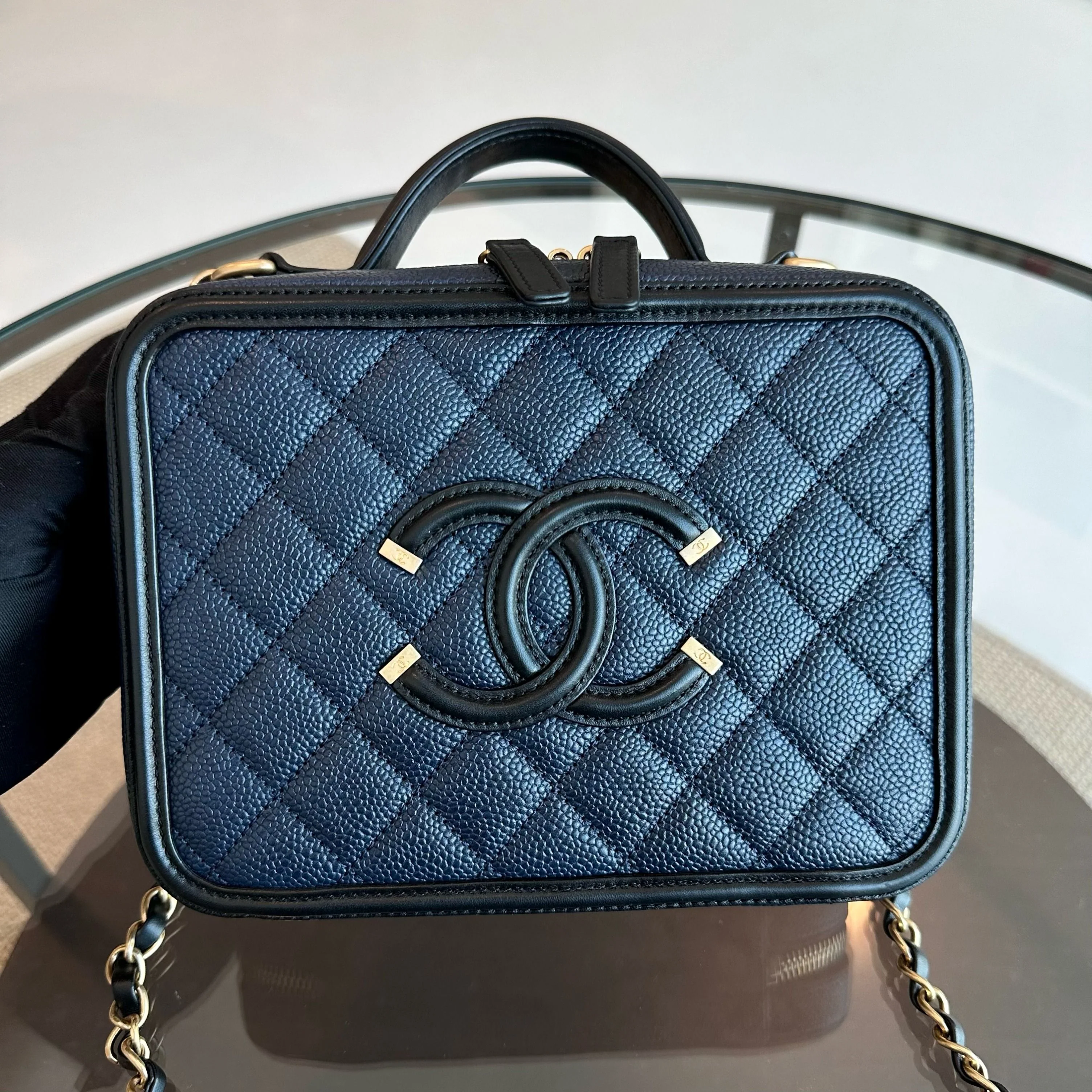 Chanel Medium Vanity Case Caviar Dark Blue GHW No 24 - Best Luxury Designers