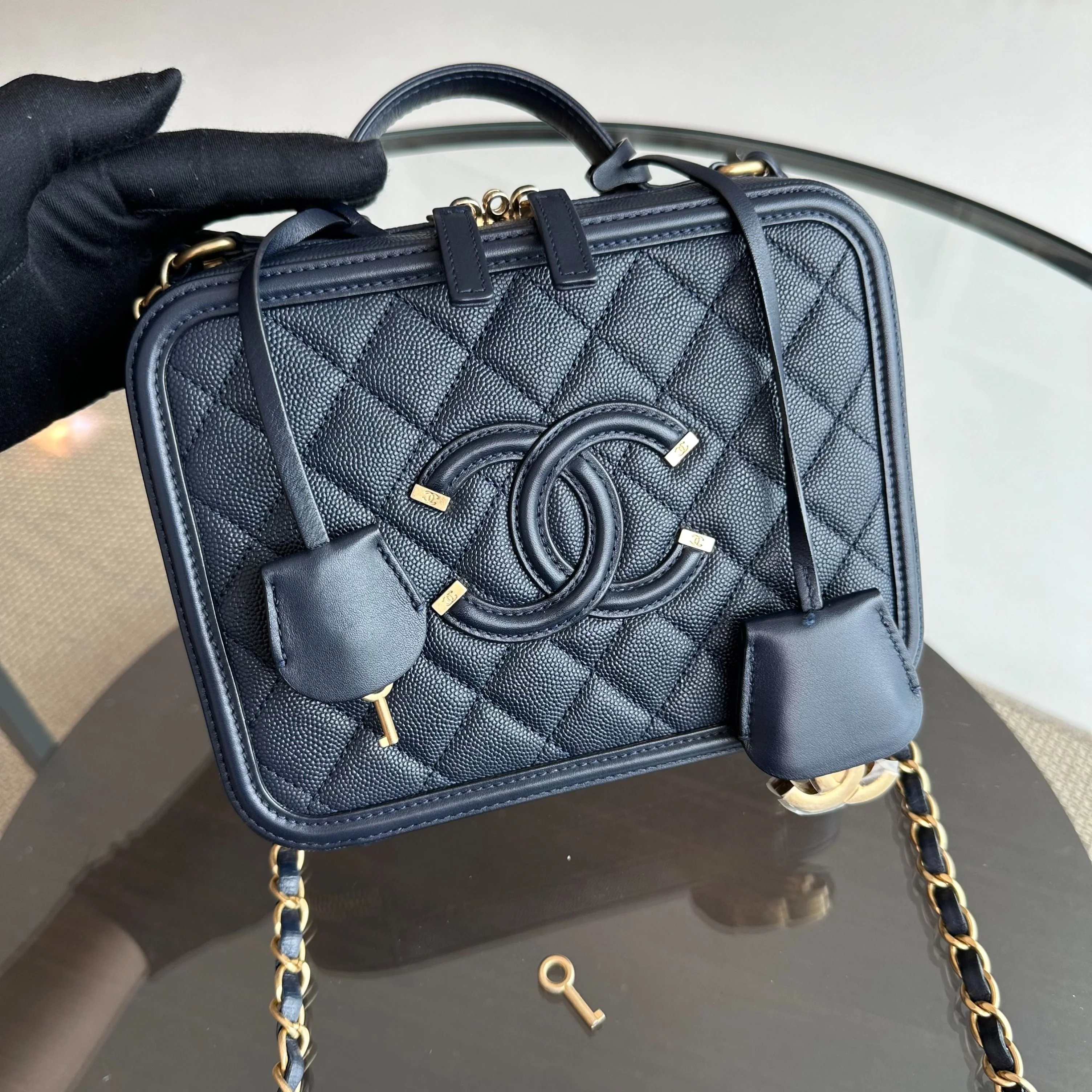 Chanel Medium Vanity Case Caviar Dark Blue GHW No 26 - Best Luxury Designers