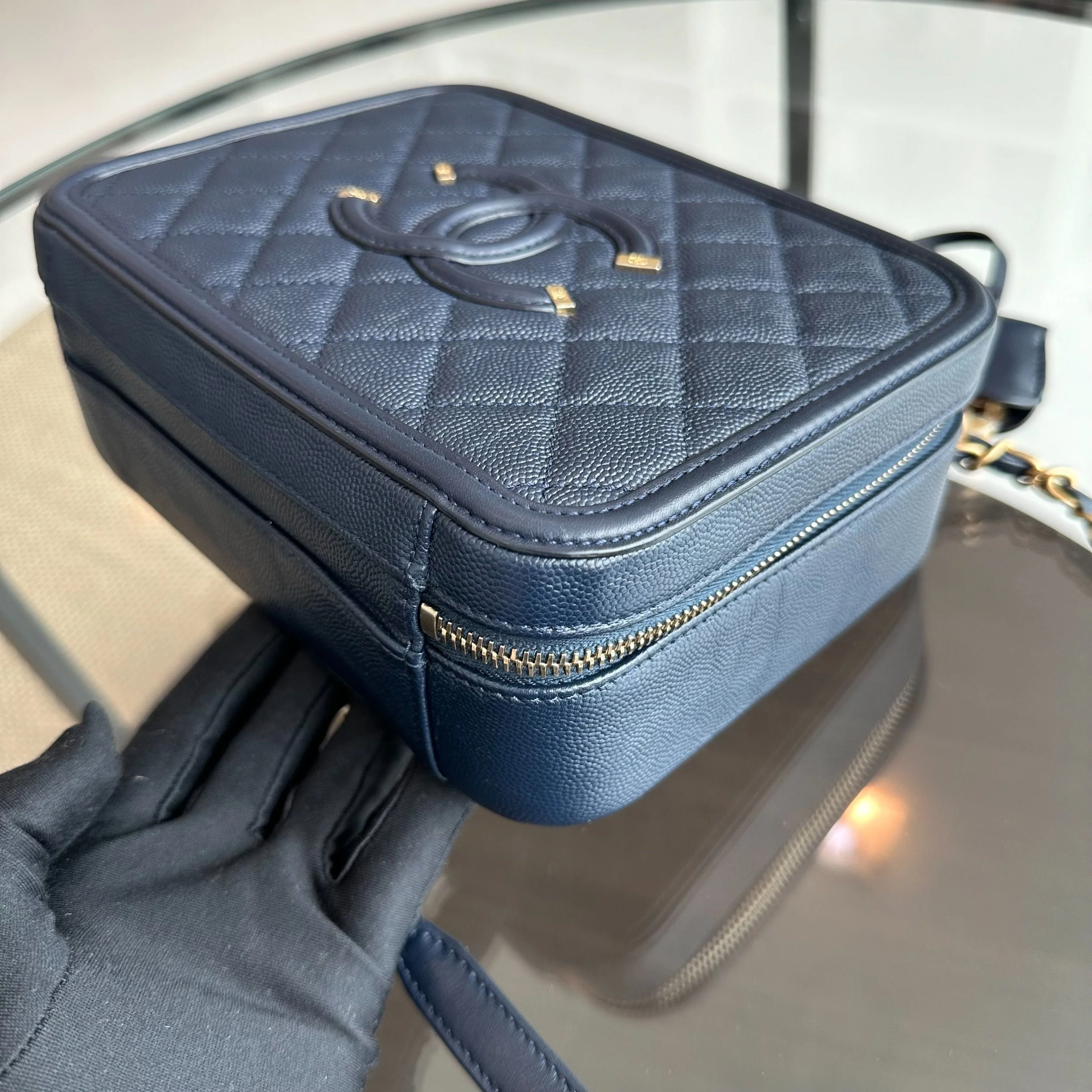 Chanel Medium Vanity Case Caviar Dark Blue GHW No 26 - Best Luxury Designers