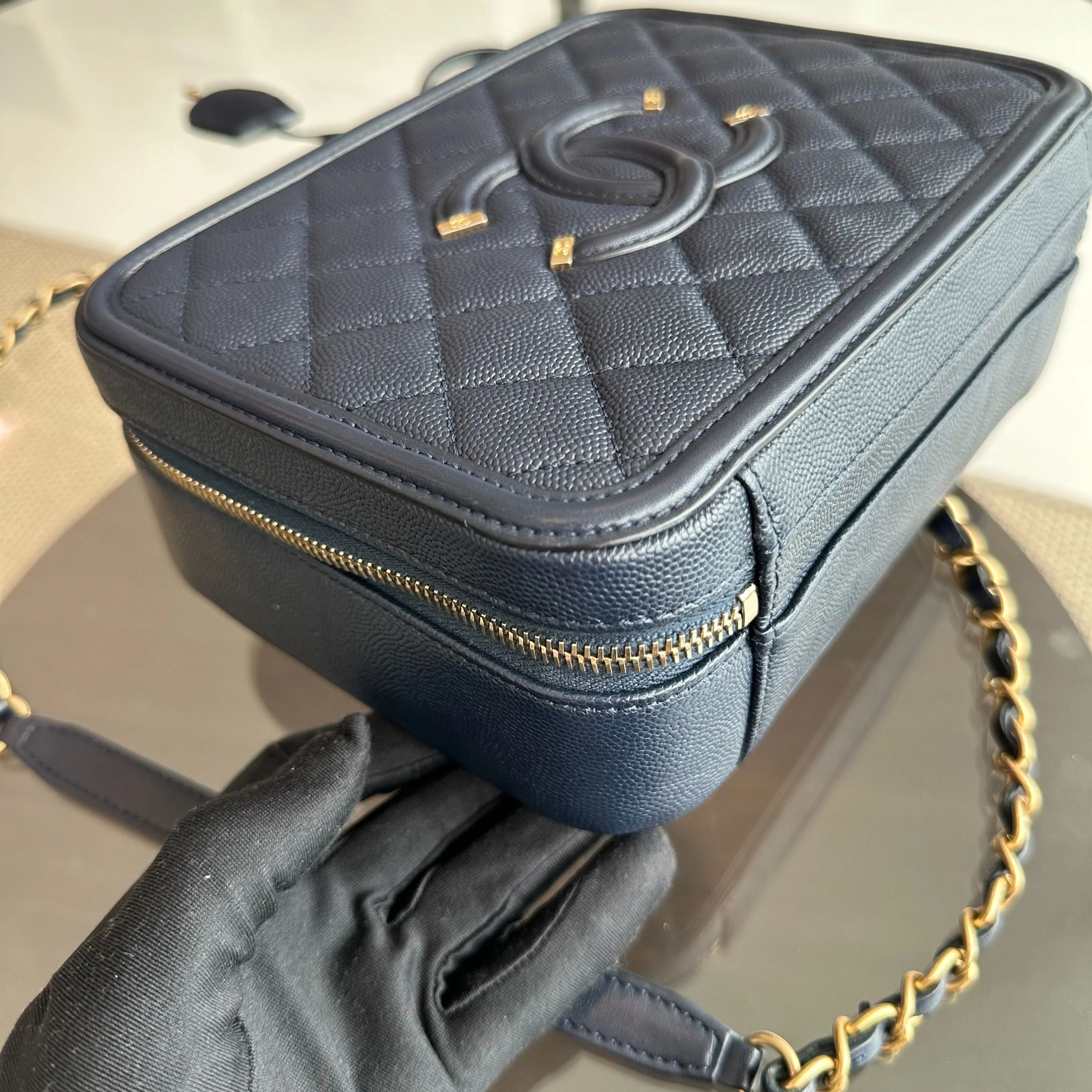 Chanel Medium Vanity Case Caviar Dark Blue GHW No 26 - Best Luxury Designers